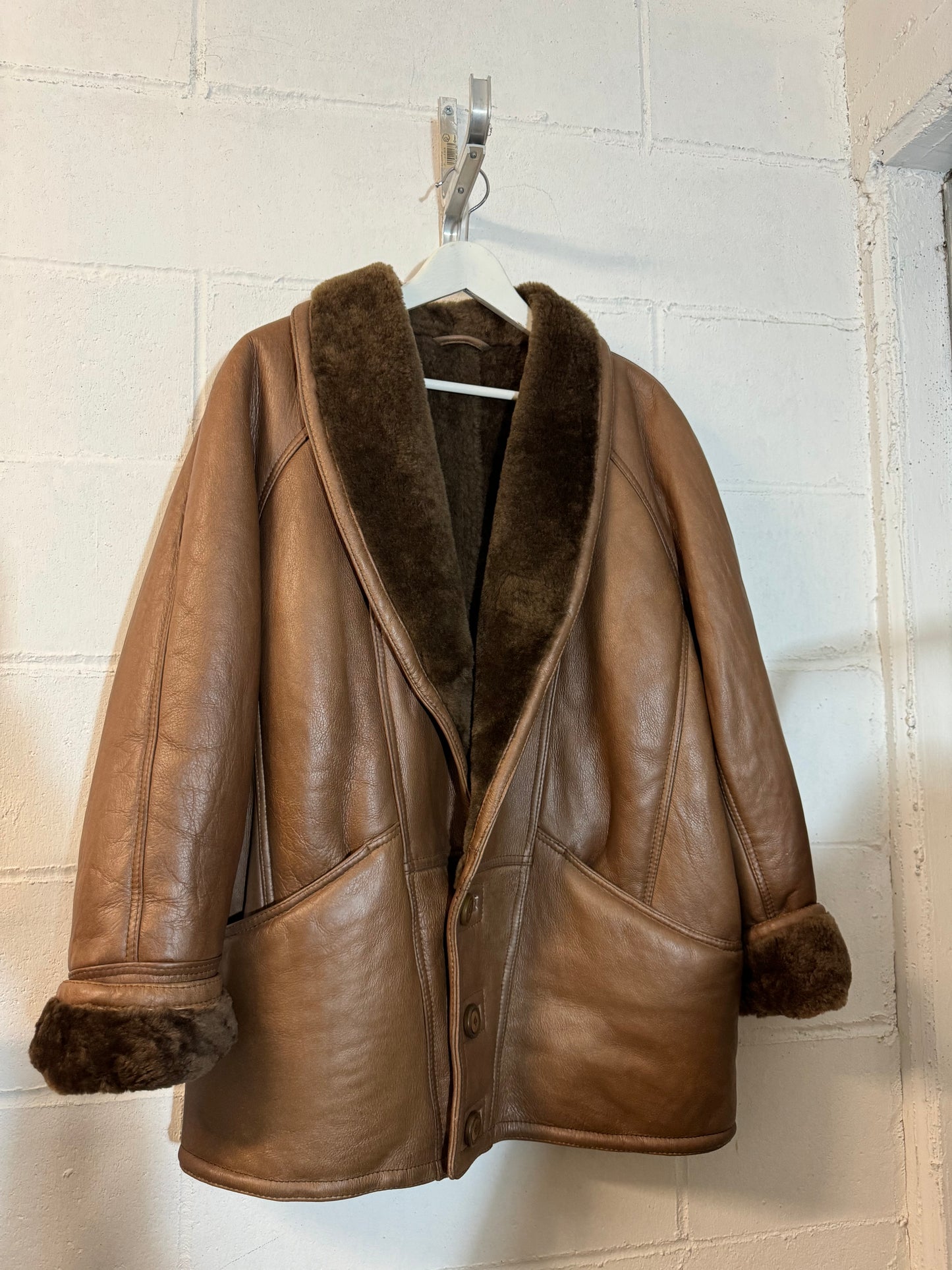 Montone Shearling cioccolato in nappa, a pelo raso, taglia 48it uomo (S/M)