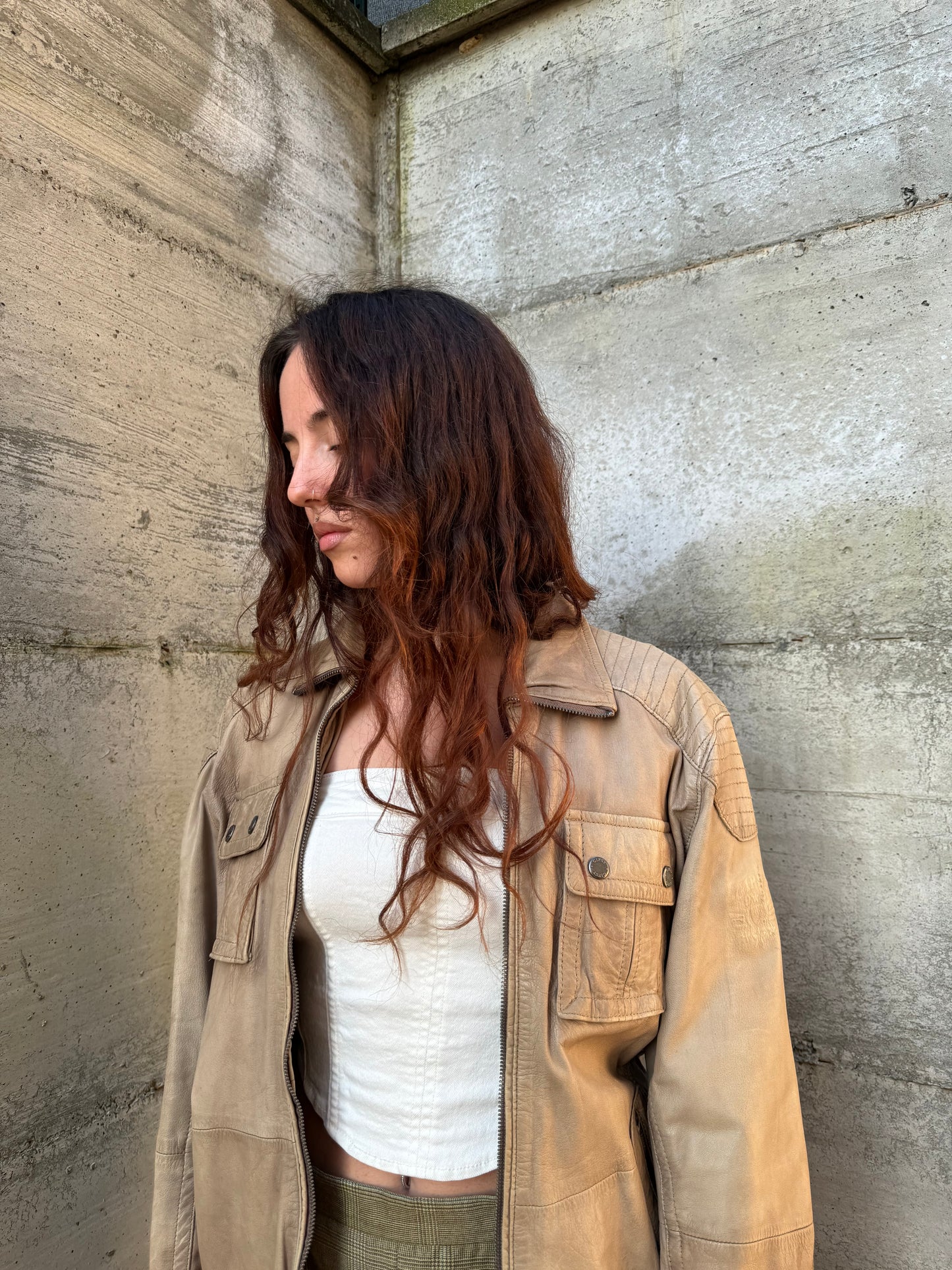 Biker Y2K beige in nappa, taglia M uomo