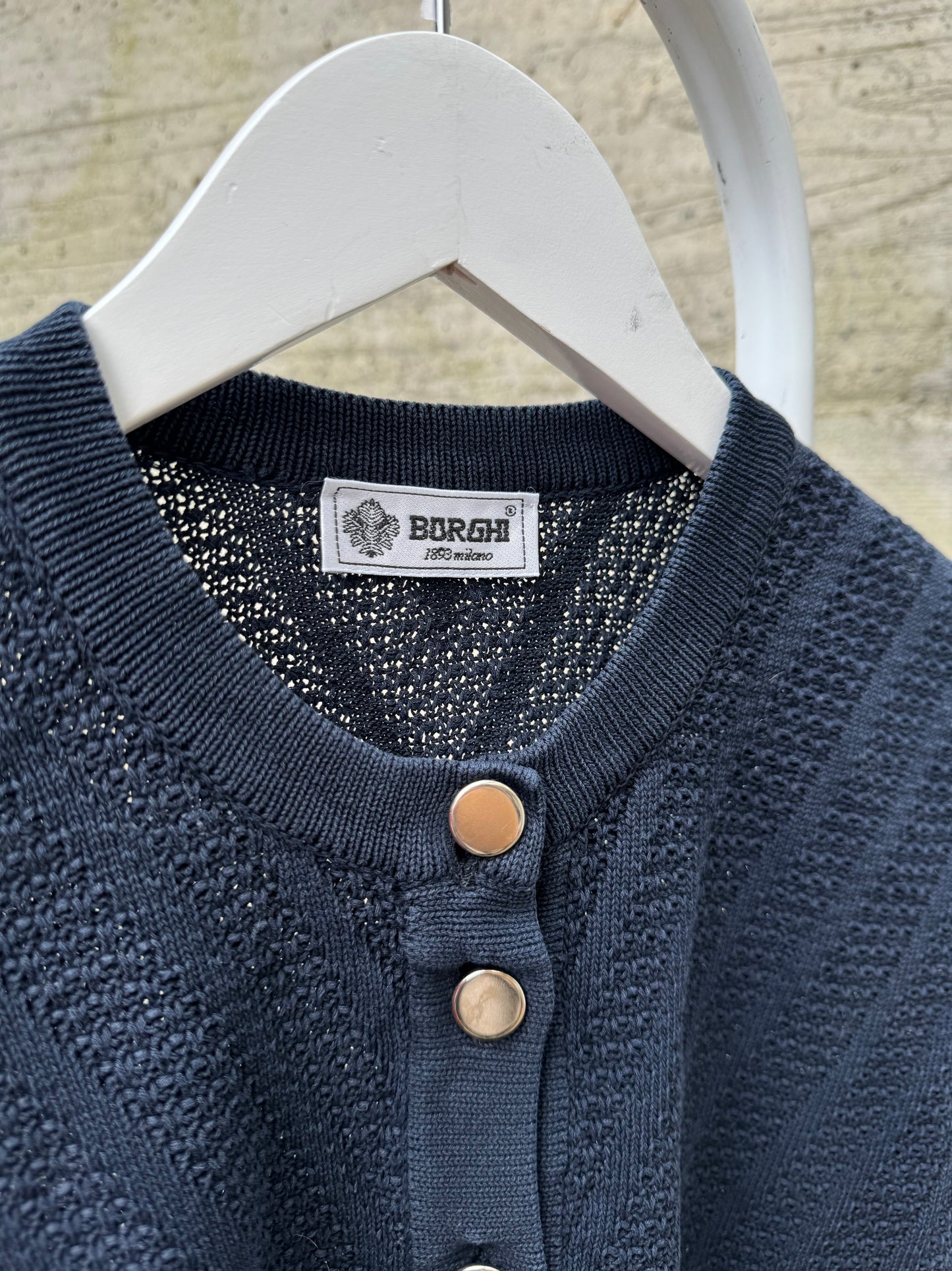 Maglioncino a manica corta girocollo Burghi blu notte, 100% cotone