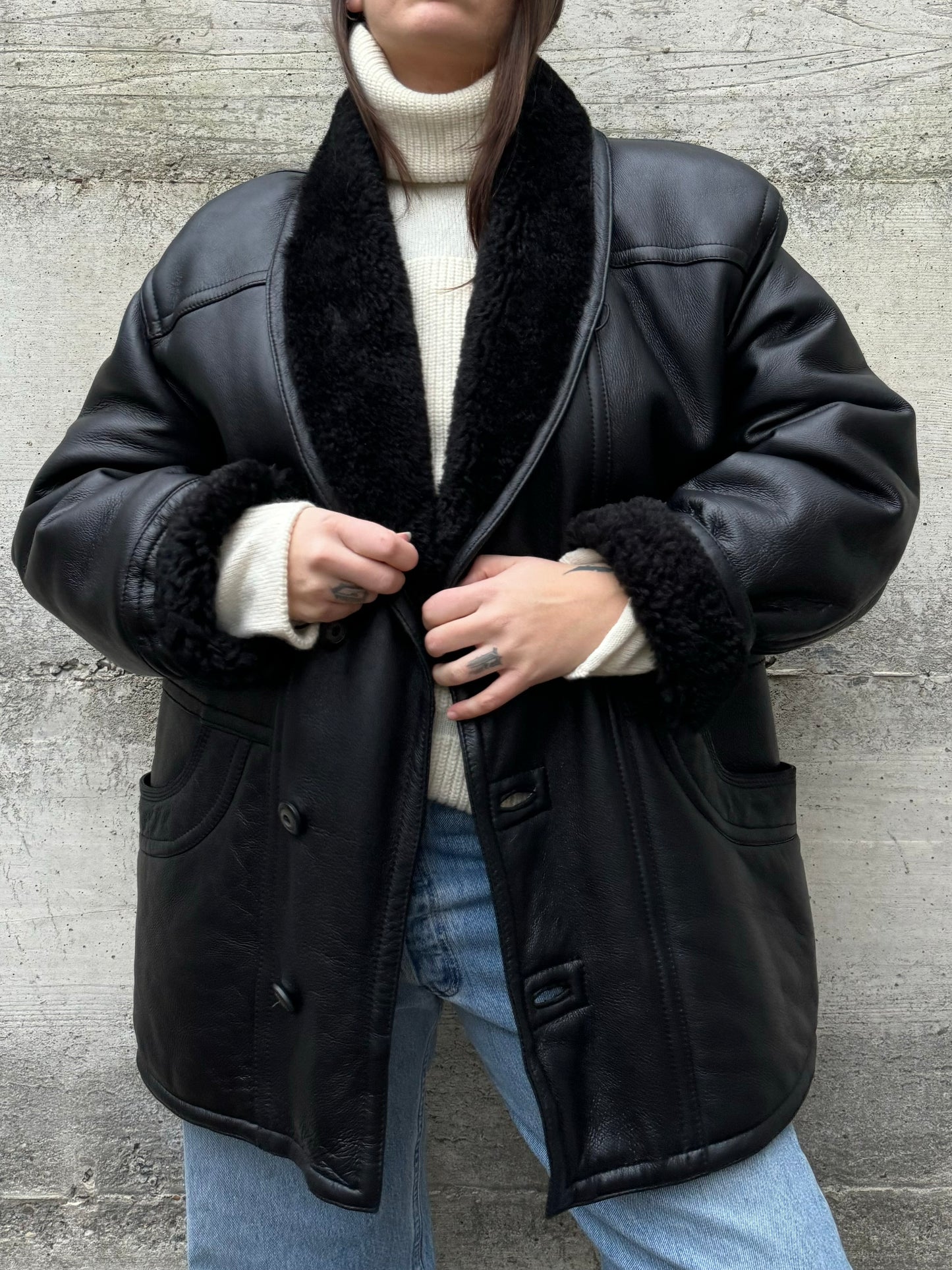 Montone Shearling nero in nappa, taglia 50it uomo (M)