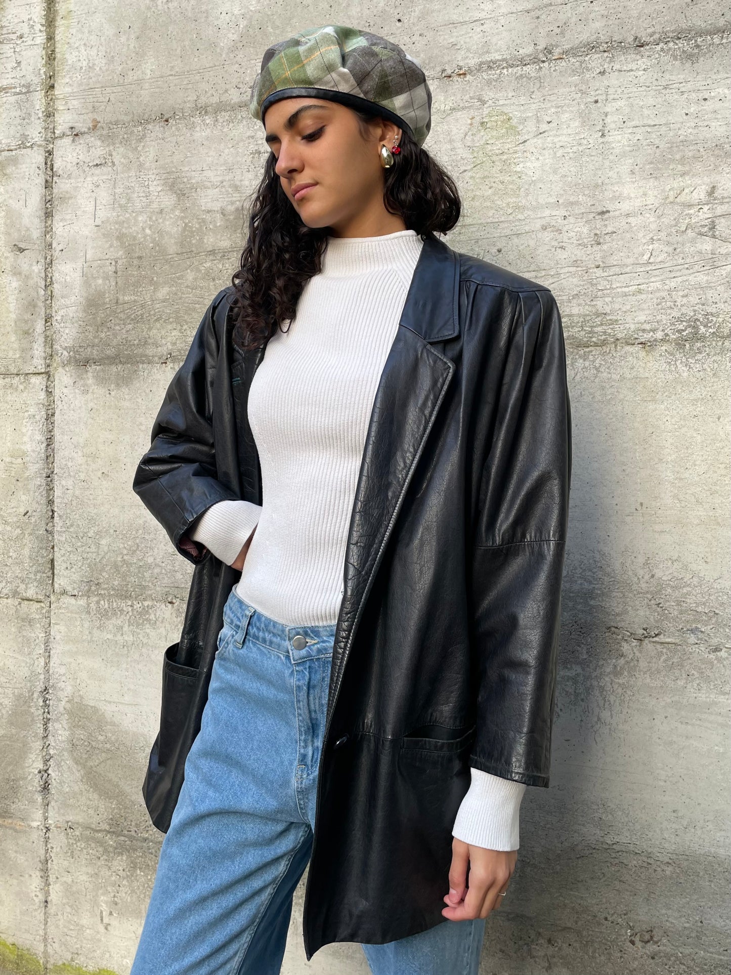 Giacca vera pelle nera 80s liscia