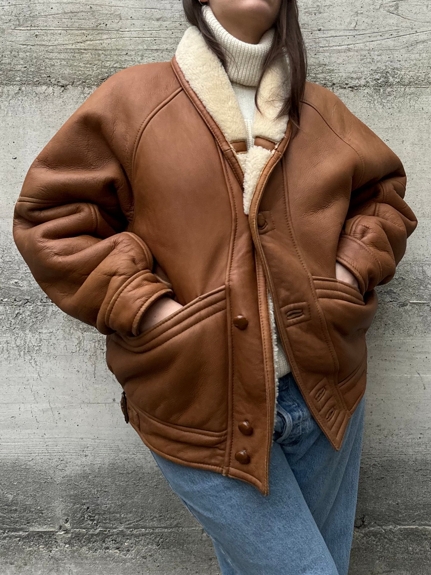 Bomber aviator Shearling caramello, taglia 52it uomo (L)