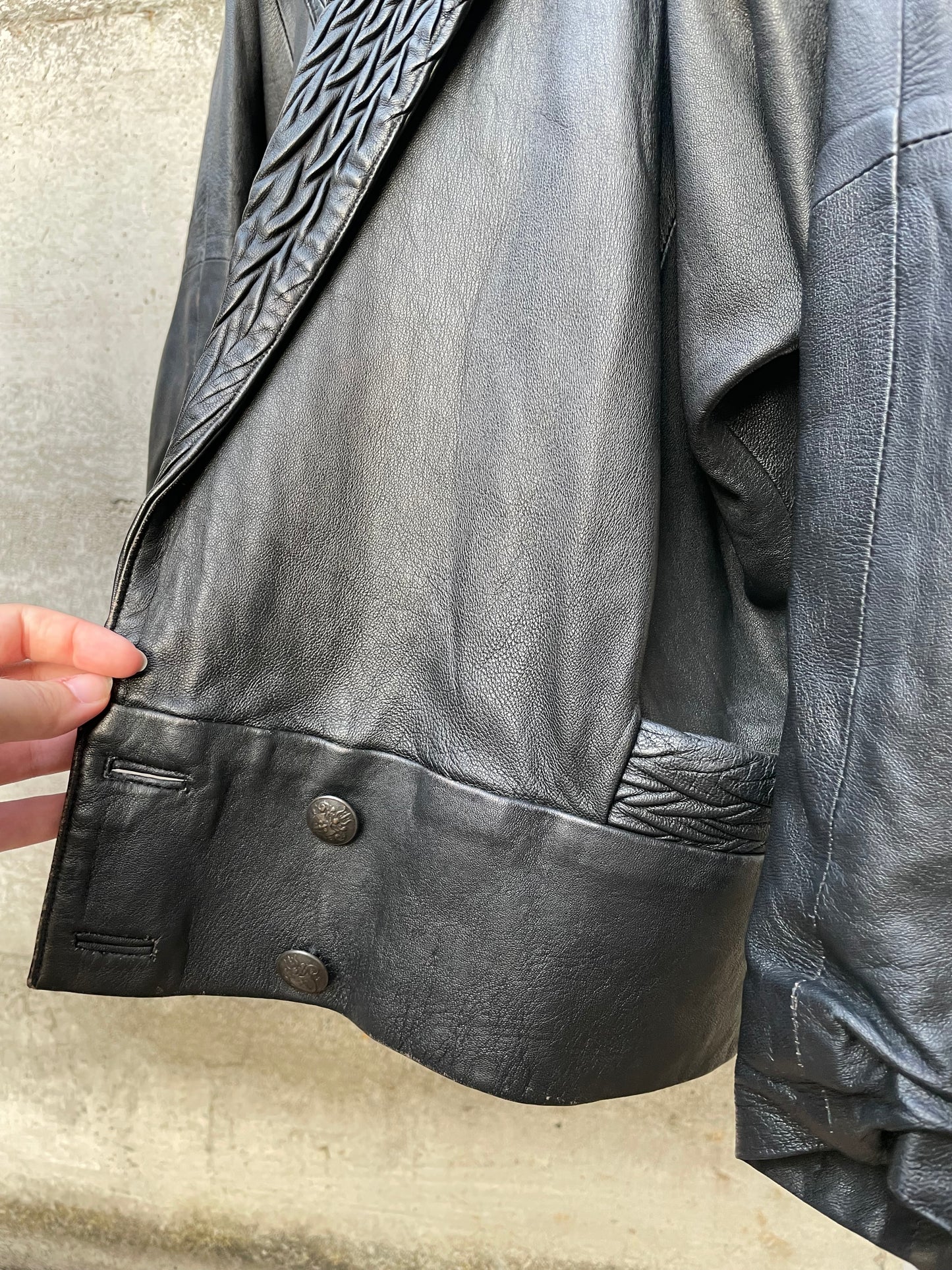 Giacca in nappa nera lavorata, vera pelle, taglia M donna