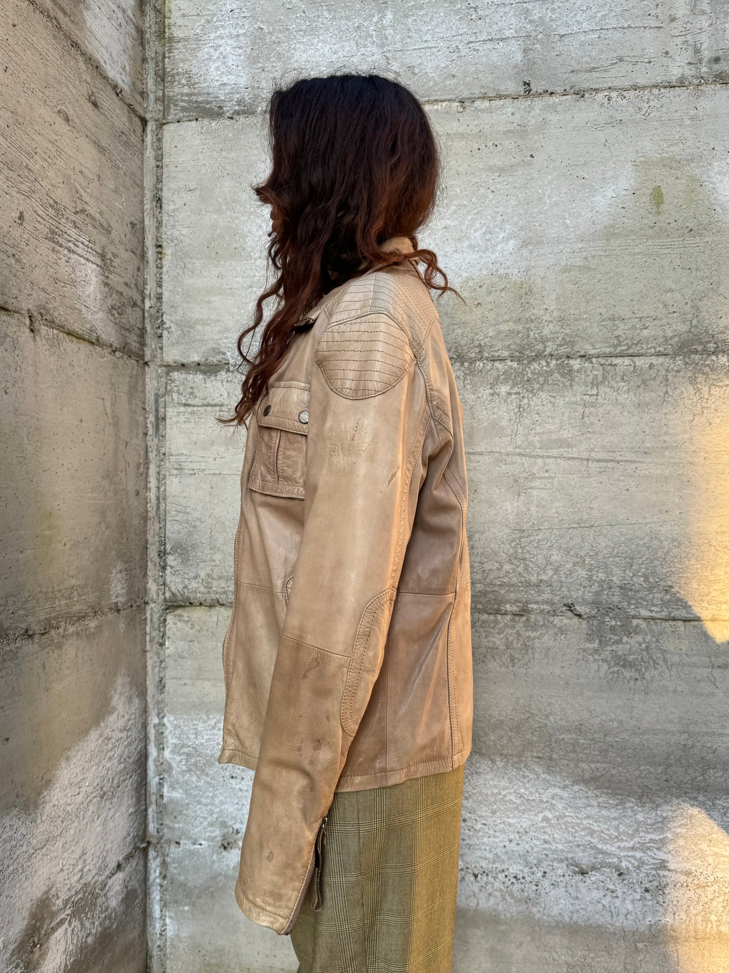 Biker Y2K beige in nappa, taglia M uomo