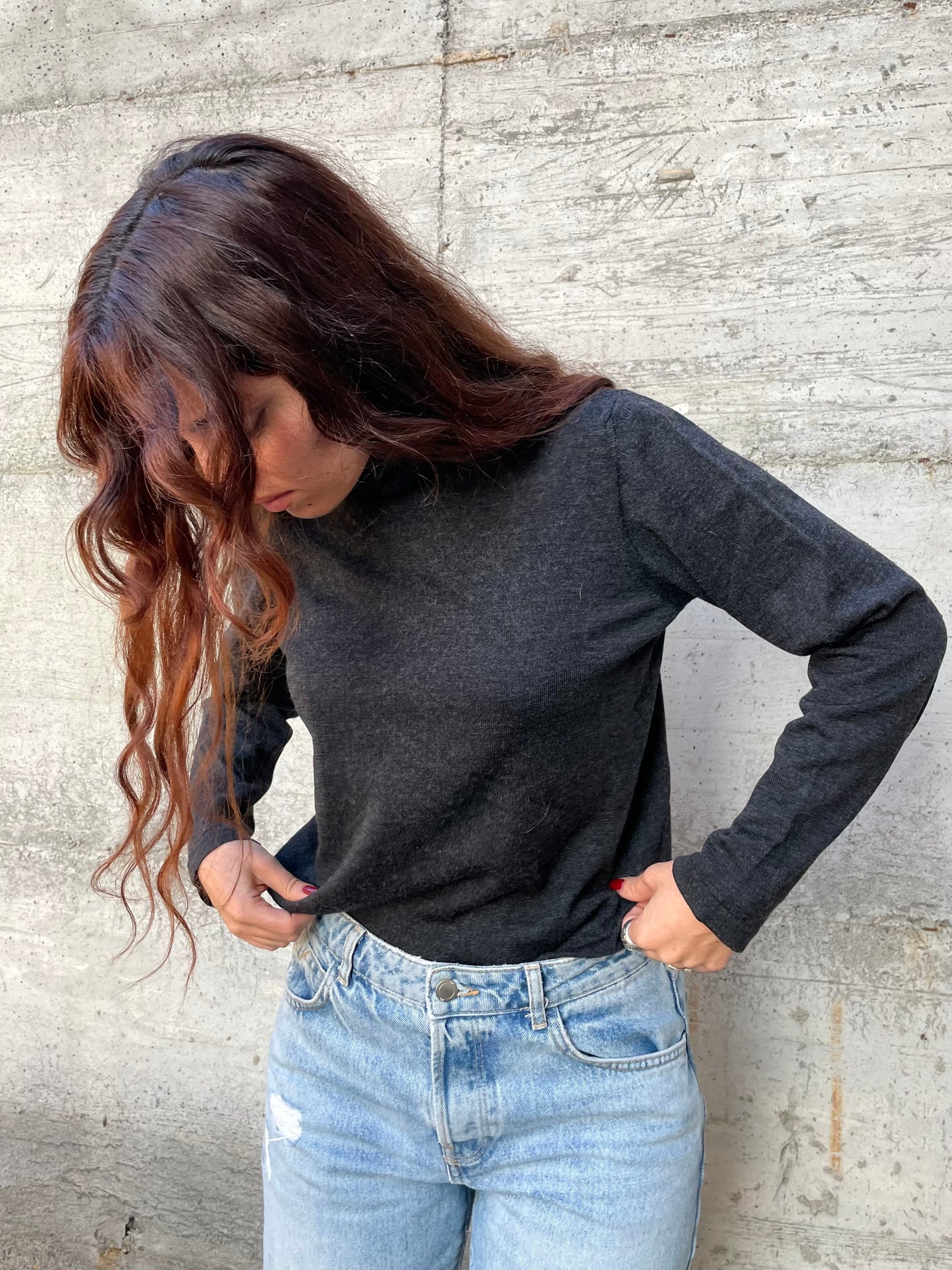 Dolcevita leggero 100% lana vergine grigio scuro - taglia M