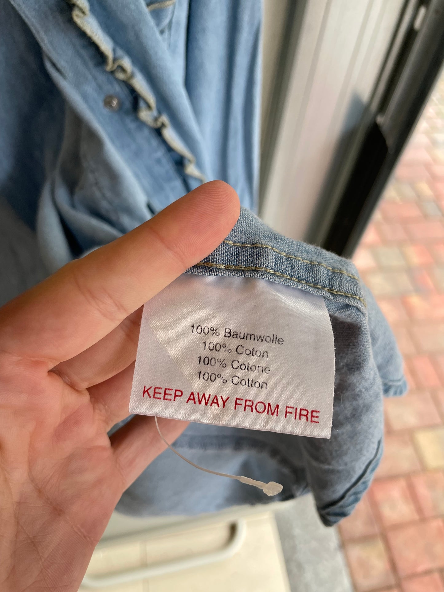 Camicia denim lavaggio chiaro, rouges frontali - taglia M