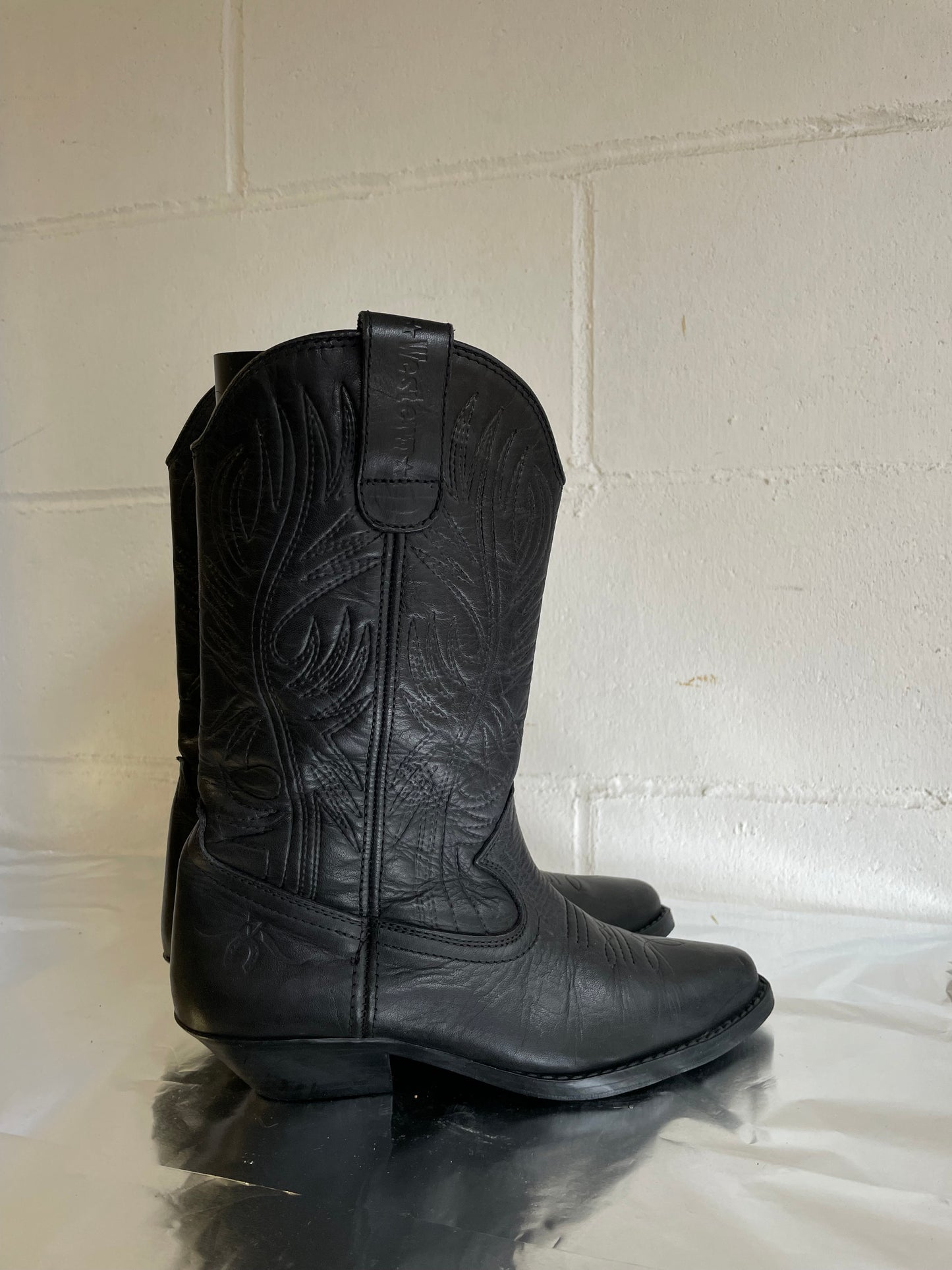 EU 37 - Original Arizona Western Boots, neri, vera pelle, pari a nuovo!