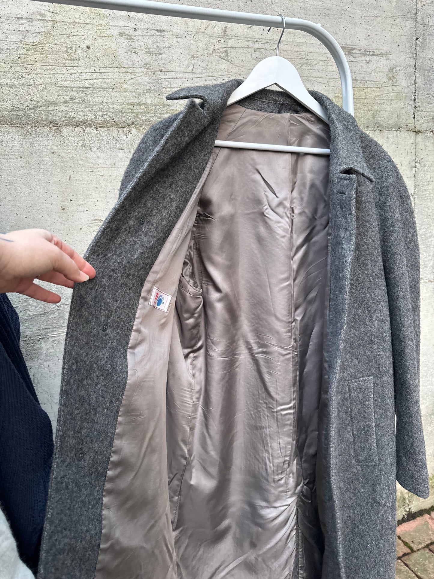 Cappotto lungo sartoriale grigio in misto lana e alpaca