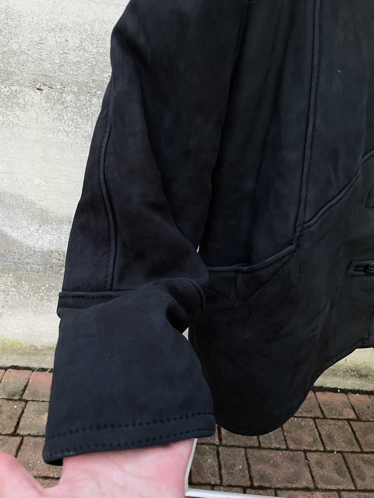 Montone originale Shearling scamosciato nero, taglia 44it donna