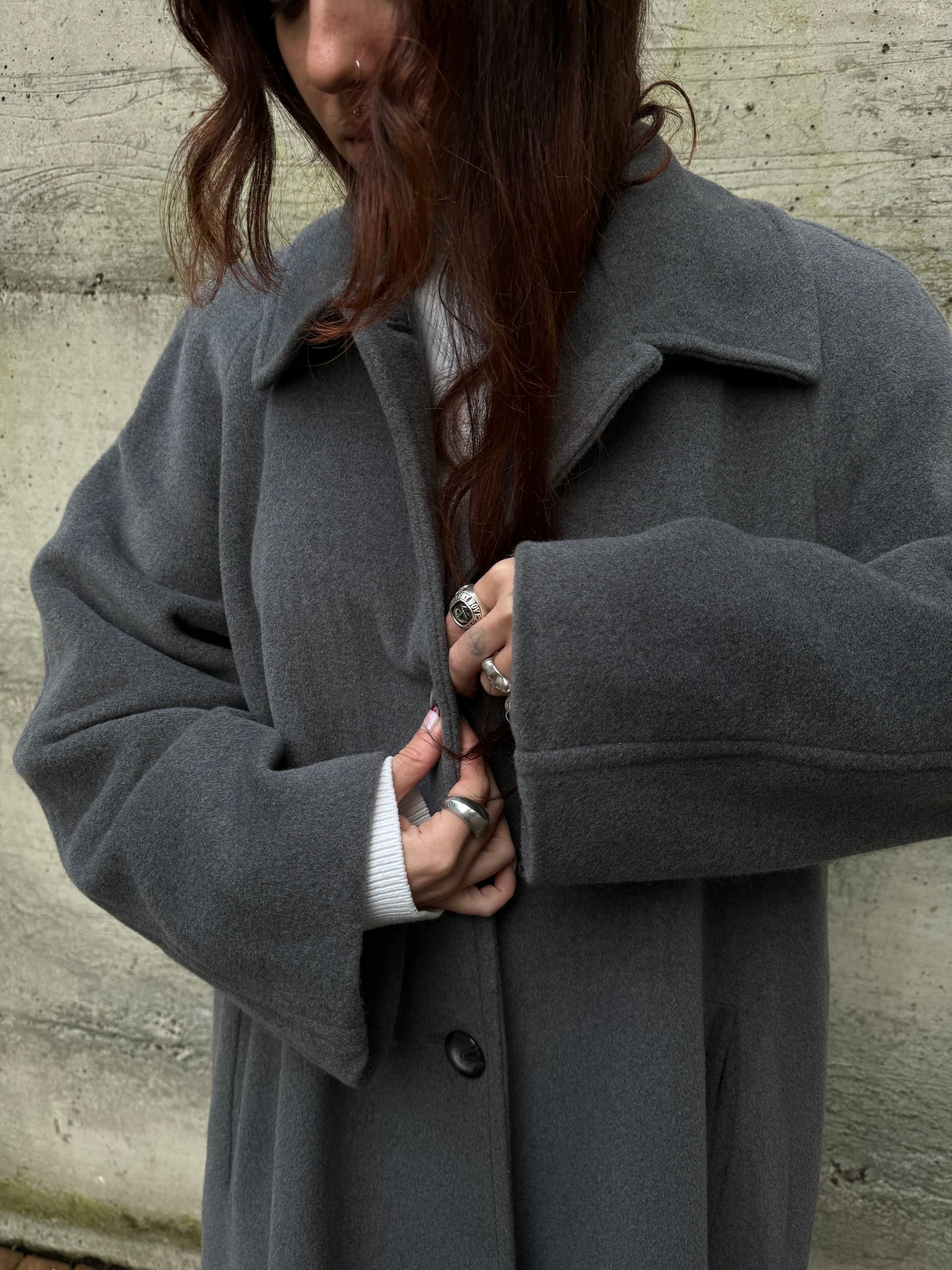 Cappotto sartoriale lungo monopetto grigio fumo, 100% lana