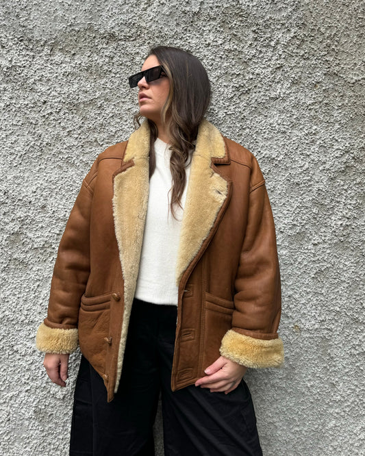Montone Shearling in pelle caramello