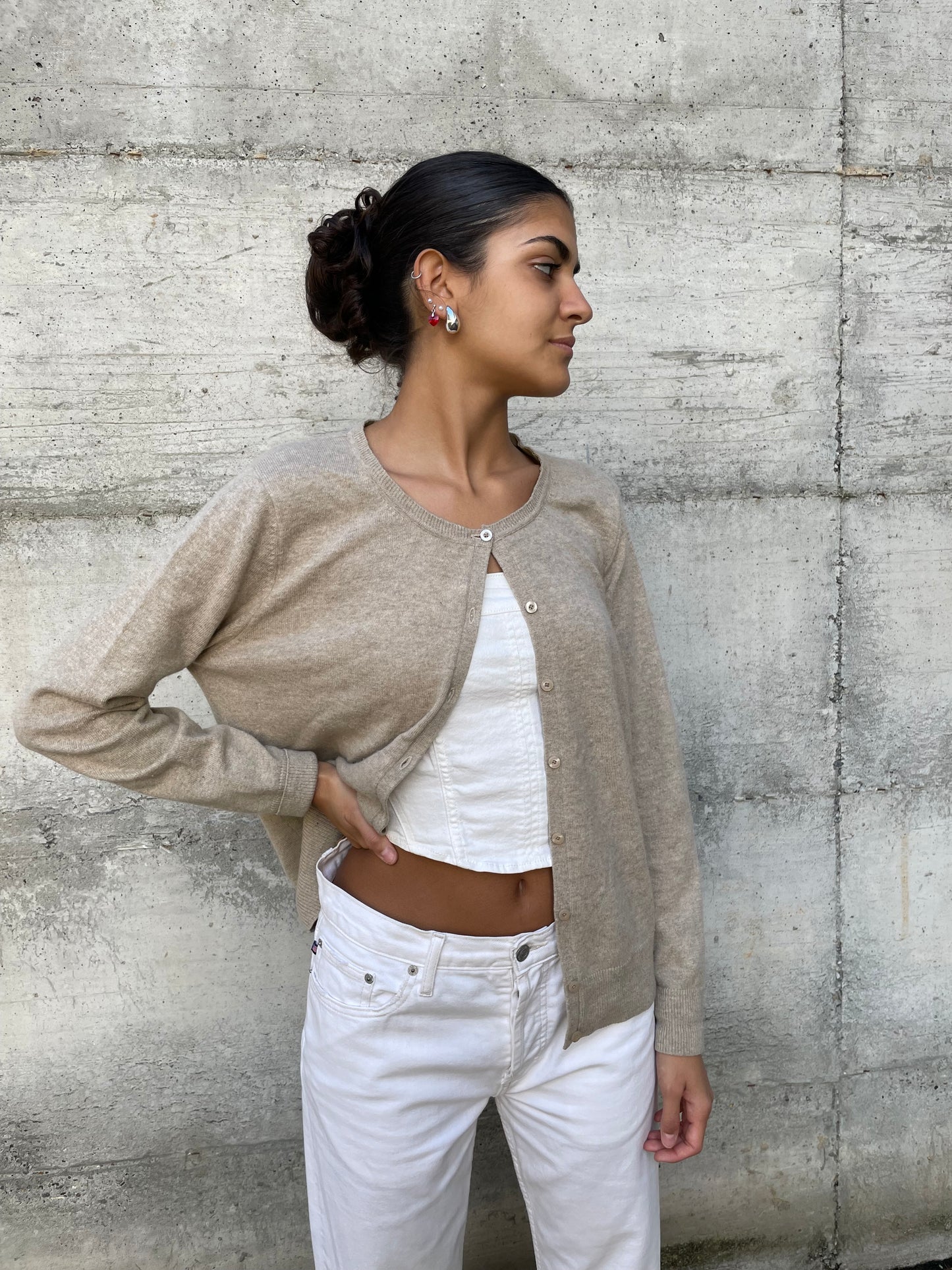 Cardigan sabbia 100% cashmere - taglia M