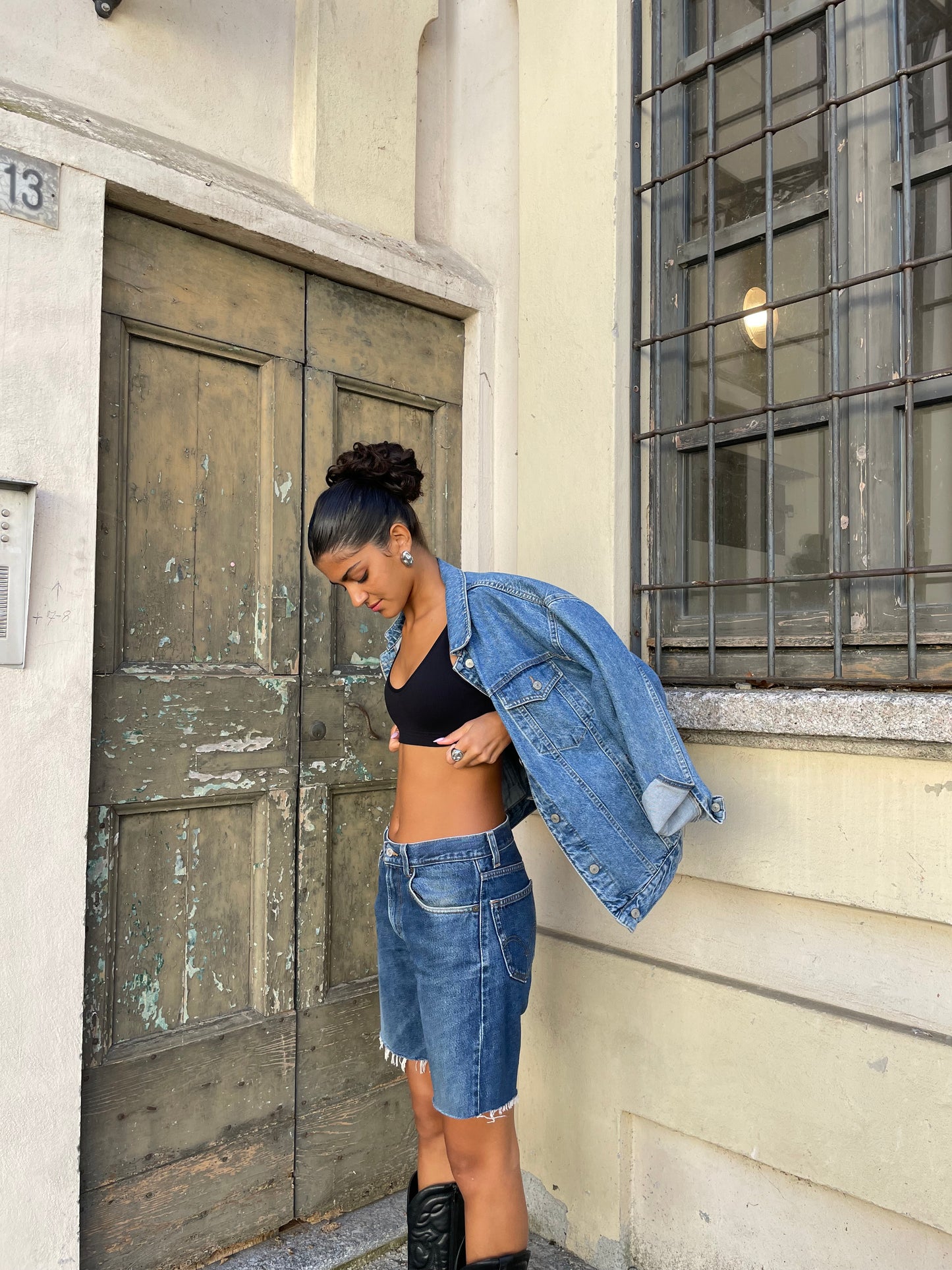 Giacca vintage denim lavaggio medio - taglia L donna