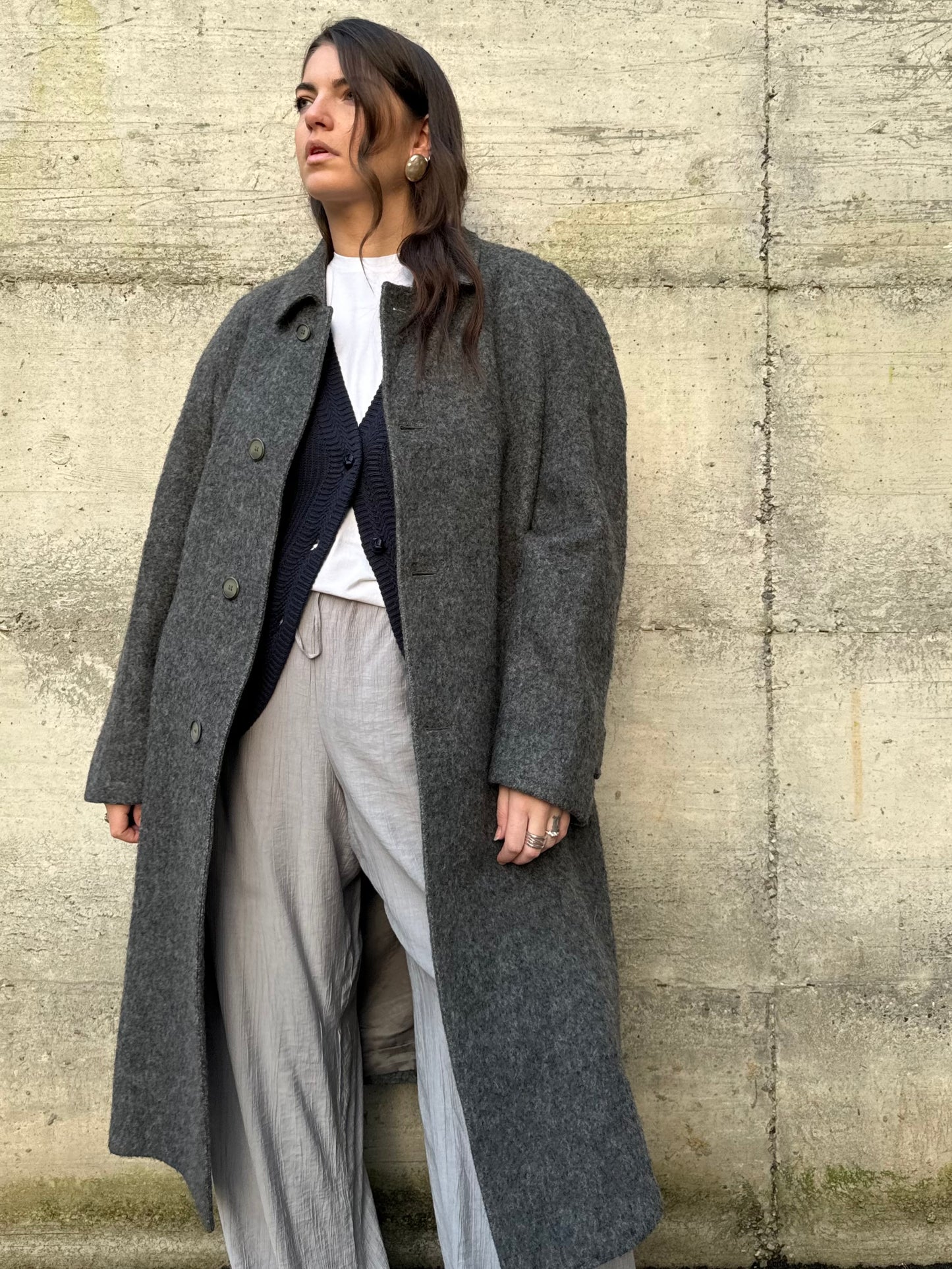 Cappotto lungo sartoriale grigio in misto lana e alpaca