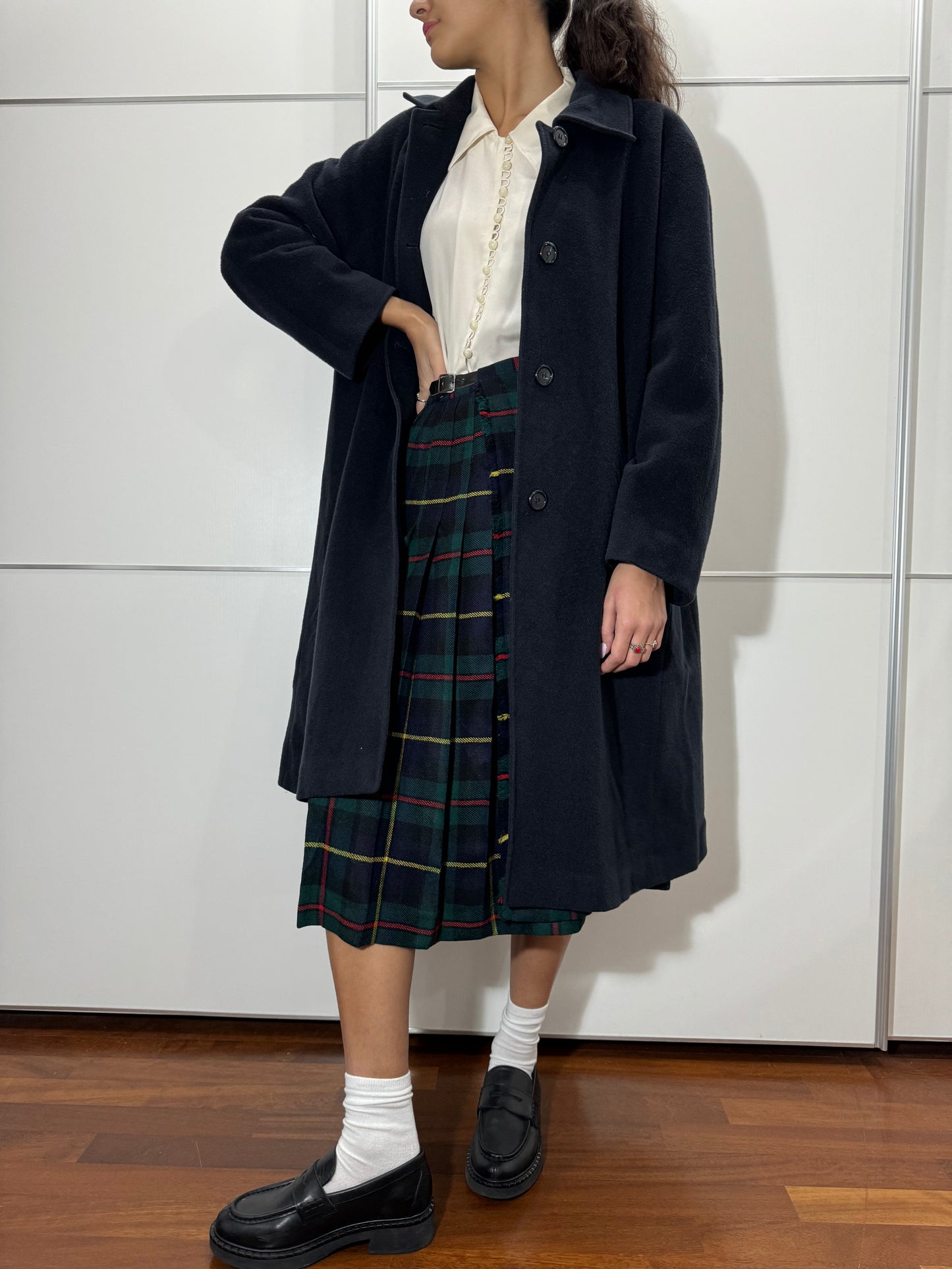 Cappotto monopetto sartoriale blu notte in misto lana vergine e cashmere