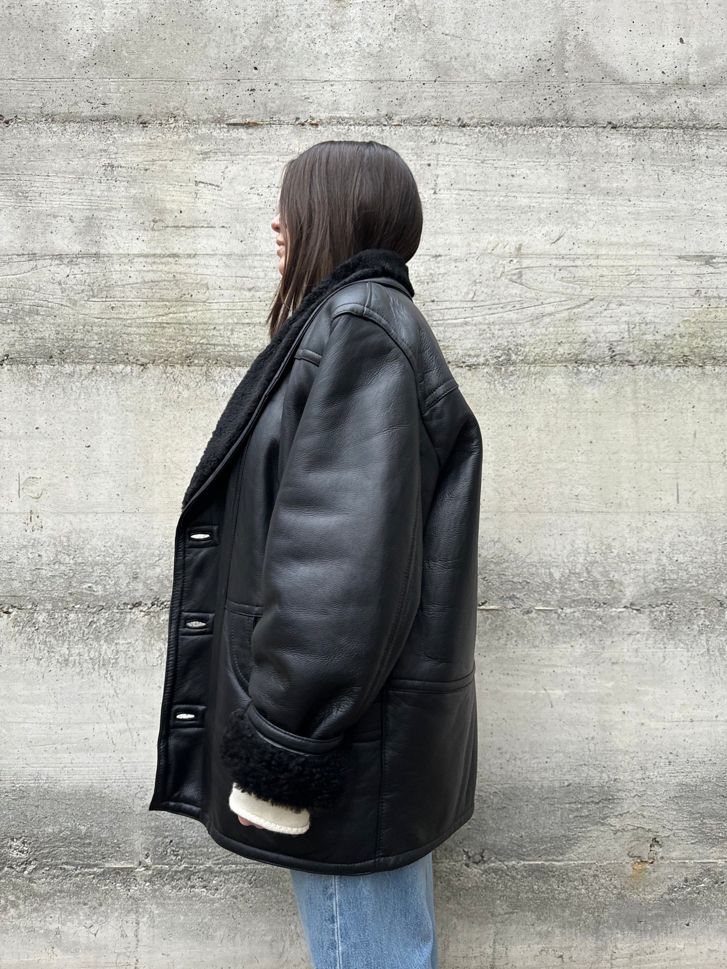 Montone Shearling nero in nappa, taglia 50it uomo (M)