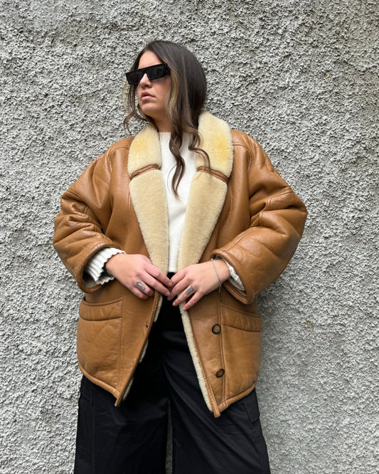 Montone Shearling in pelle caramello
