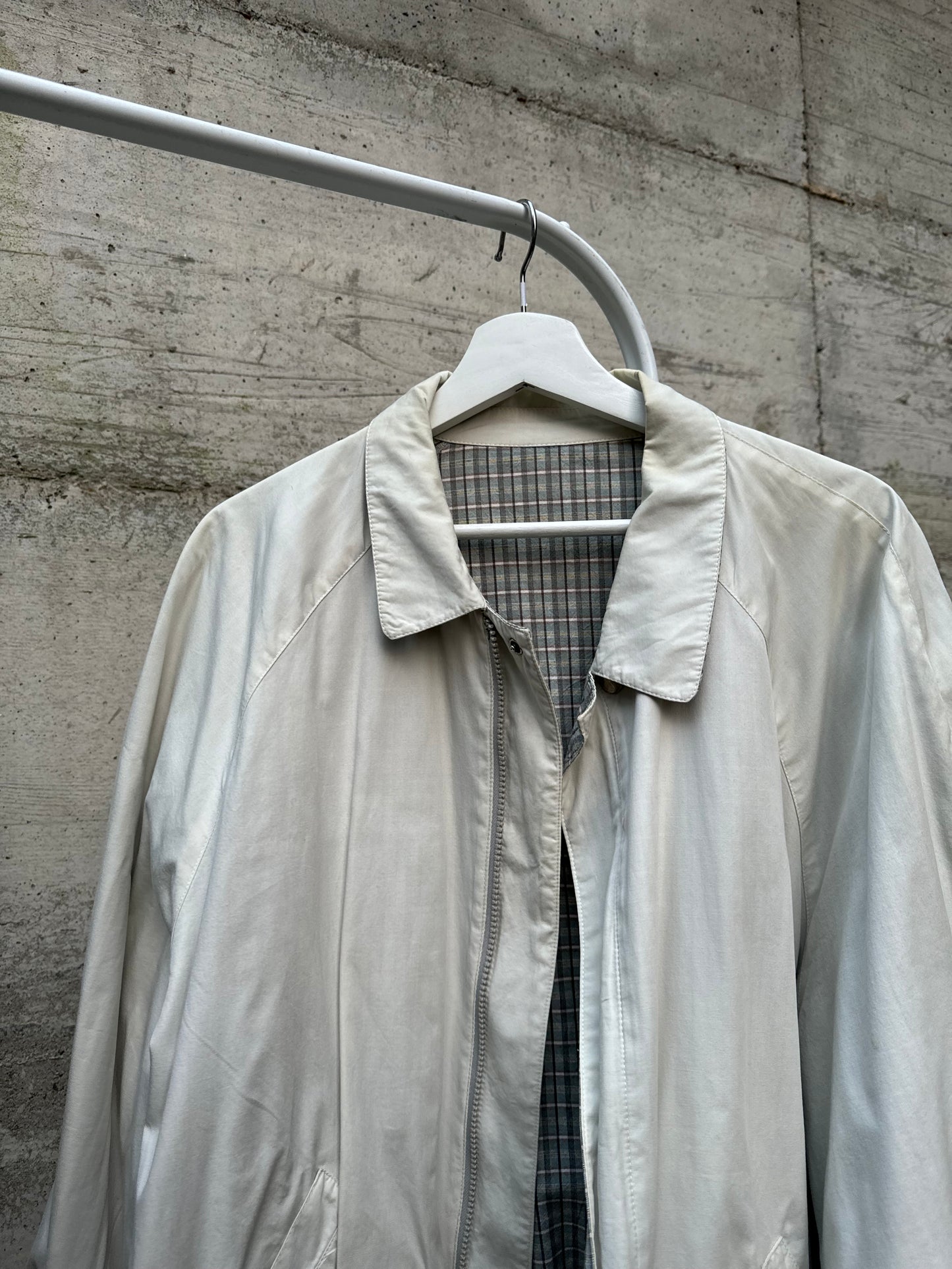 Bomber reversibile ghiaccio in 100% cotone, lato interno tartan sui toni del turchese