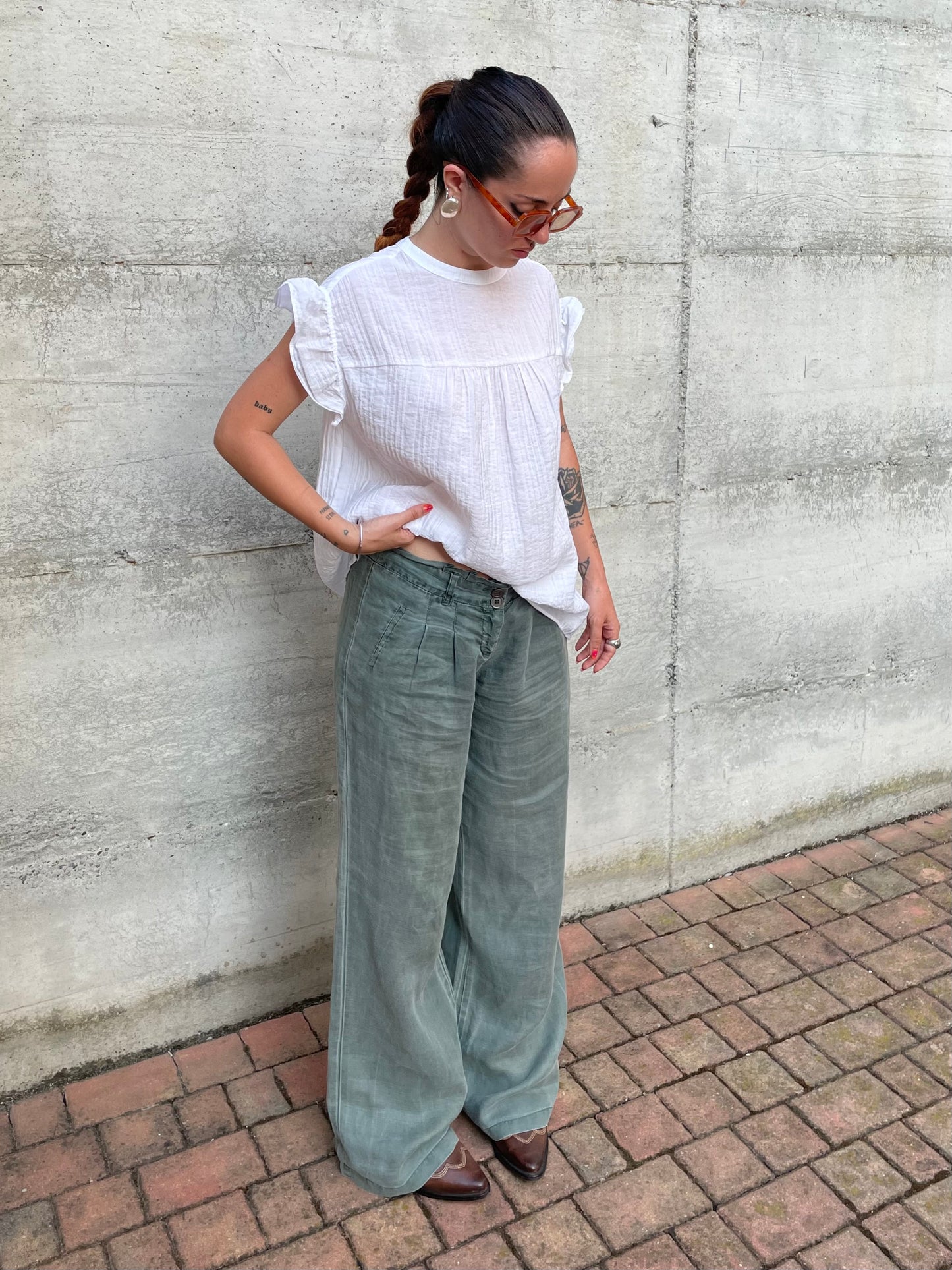 Blusa ampia in viscosa crespata bianca - taglia 46it