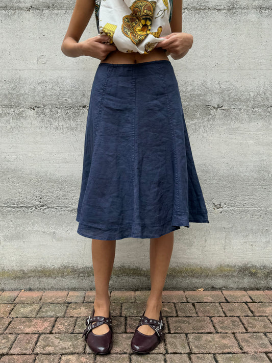 Gonna sartoriale midi a ruota 100% lino, taglia M
