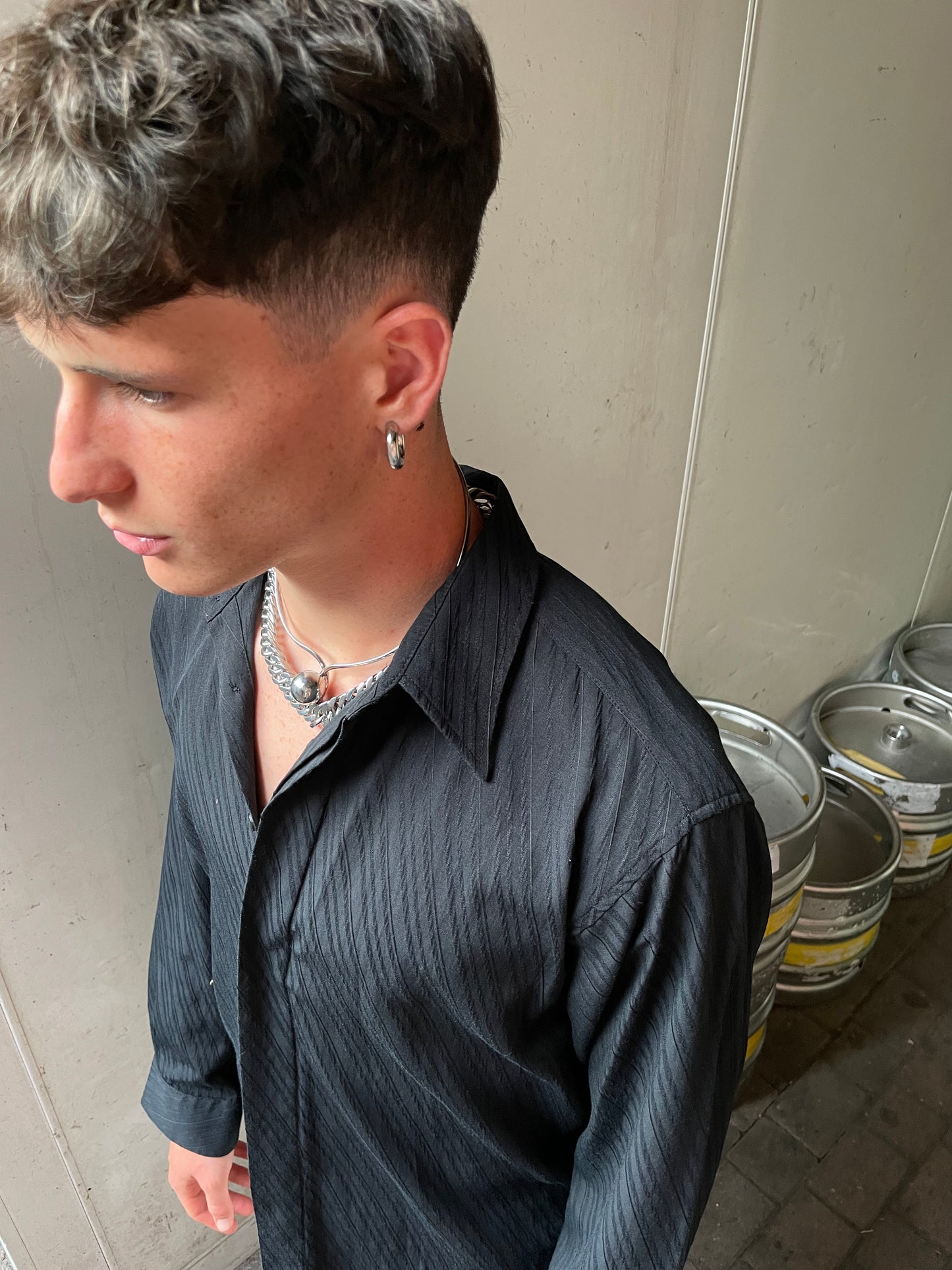 Camicia oversize nera con texture 100% cotone - M uomo