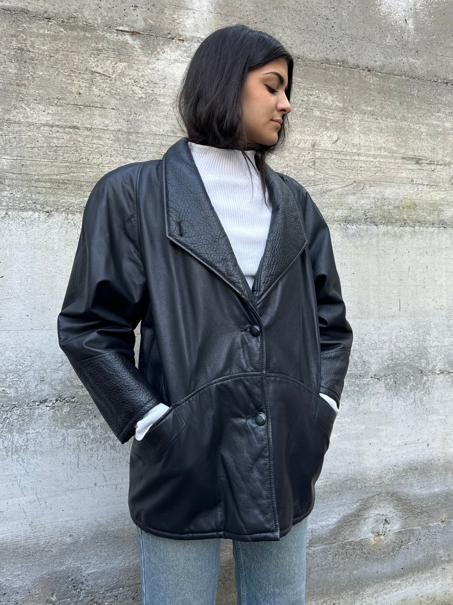 Giacca donna 80s in vera pelle nappata con dettagli lavorati