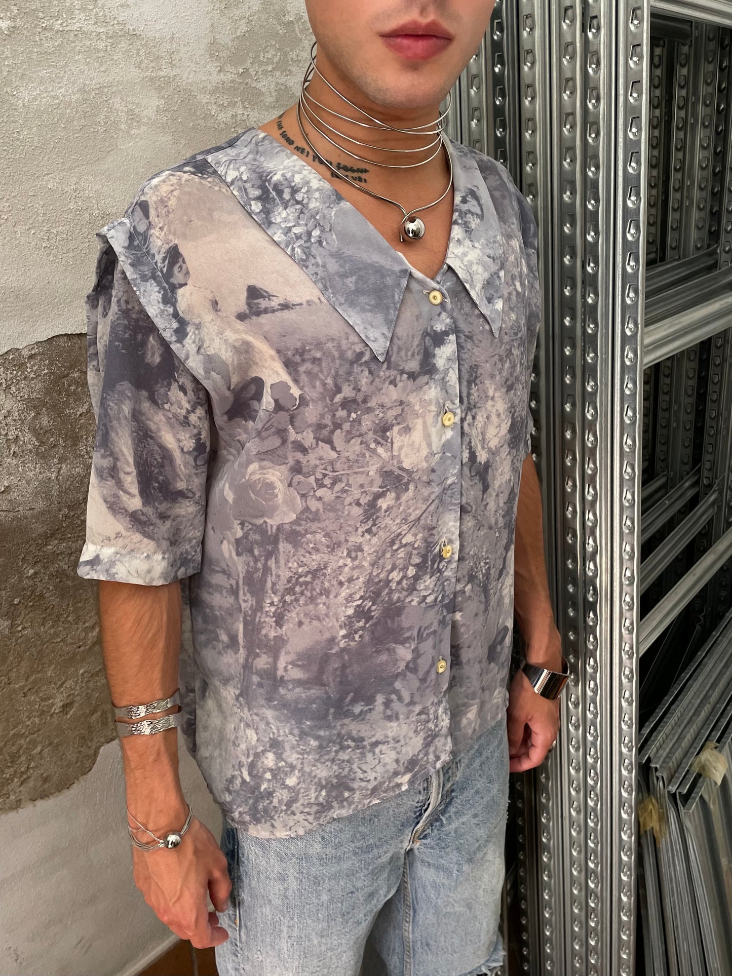 Camicetta in crepe di seta Made in USA, con stampa dipinto, taglia M donna