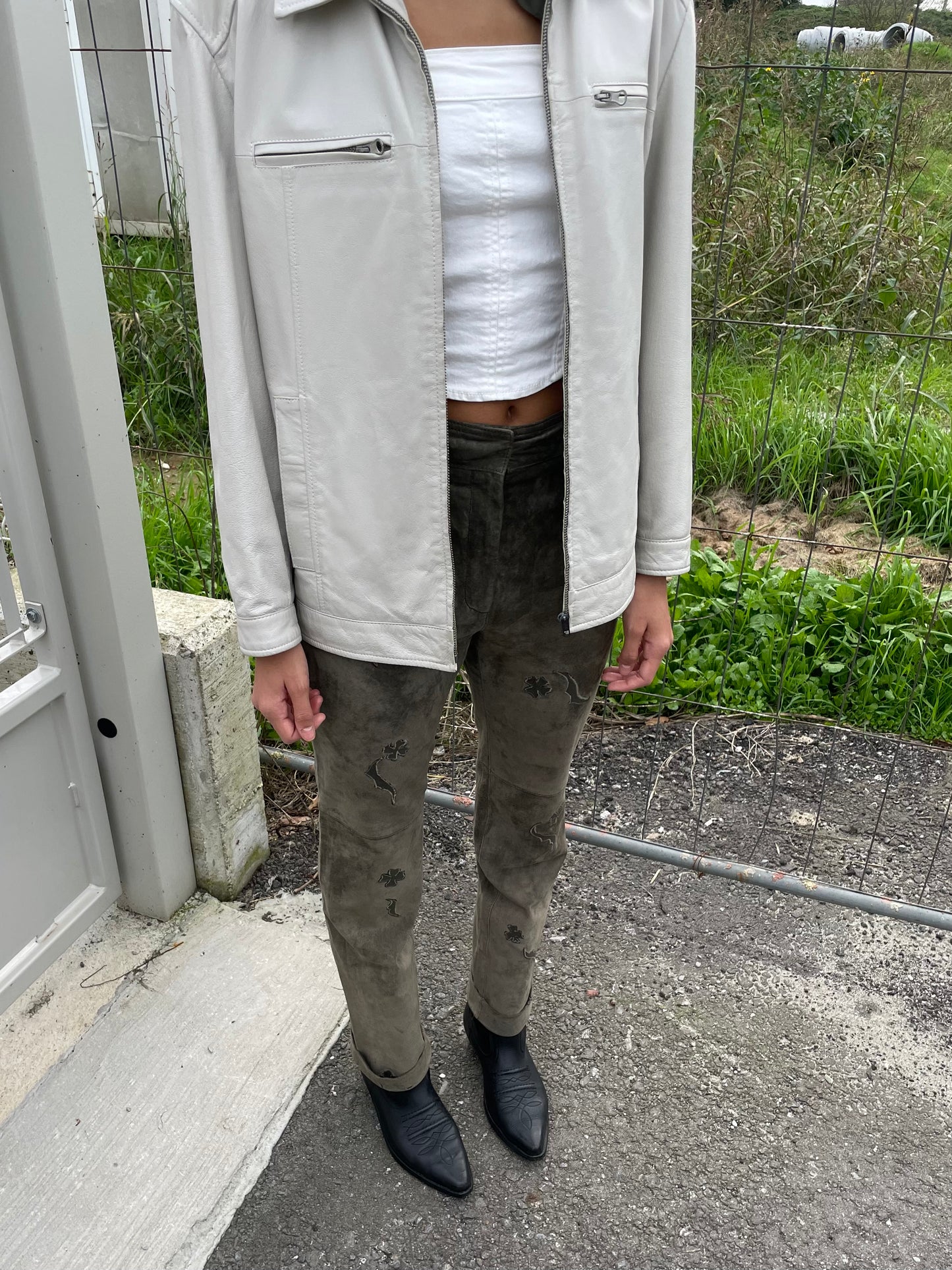 Pantalone skinny a vita alta suede, verde oliva - taglia XS/S