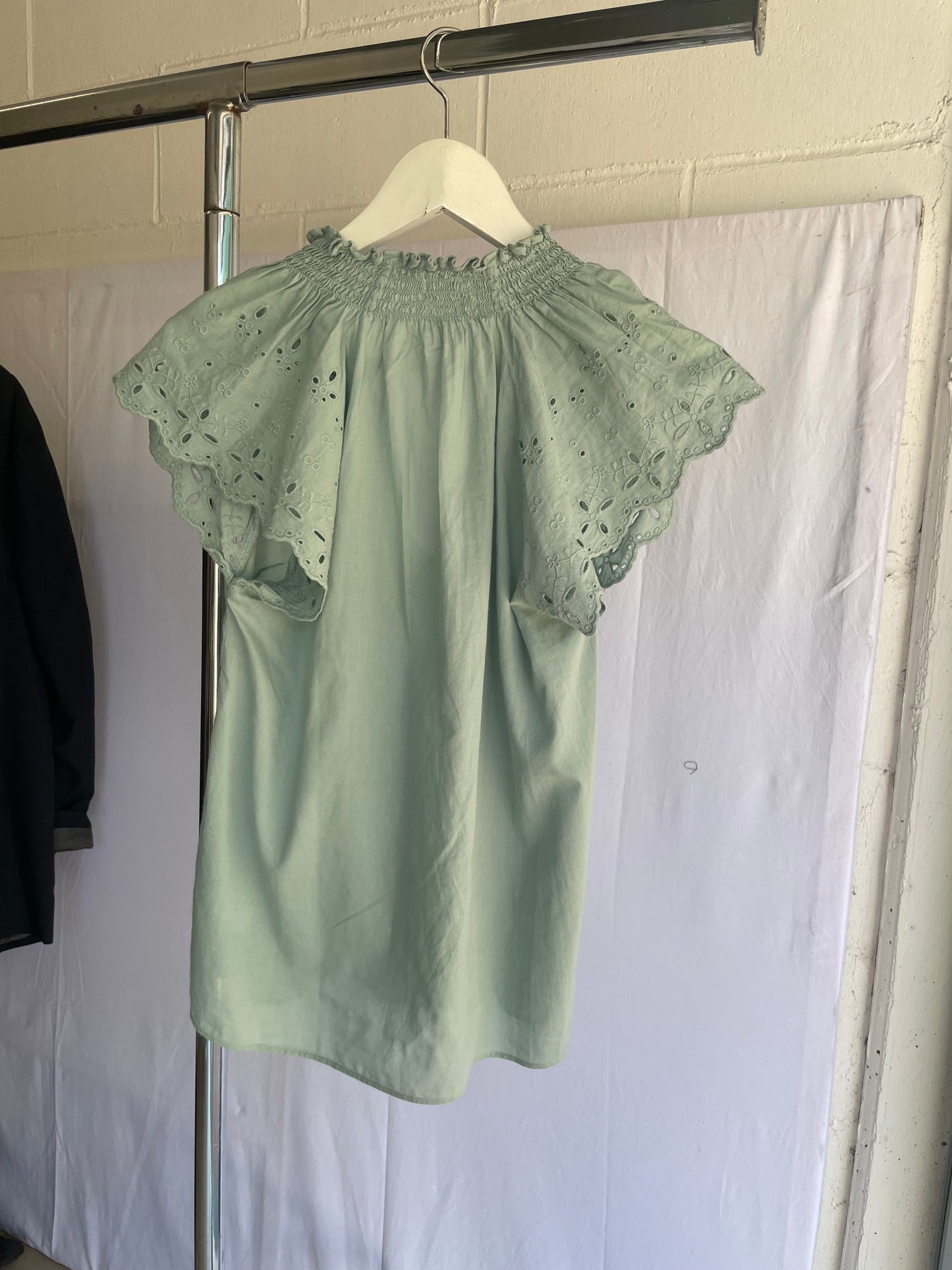 Top sangallo turchese, 100% cotone, taglia S