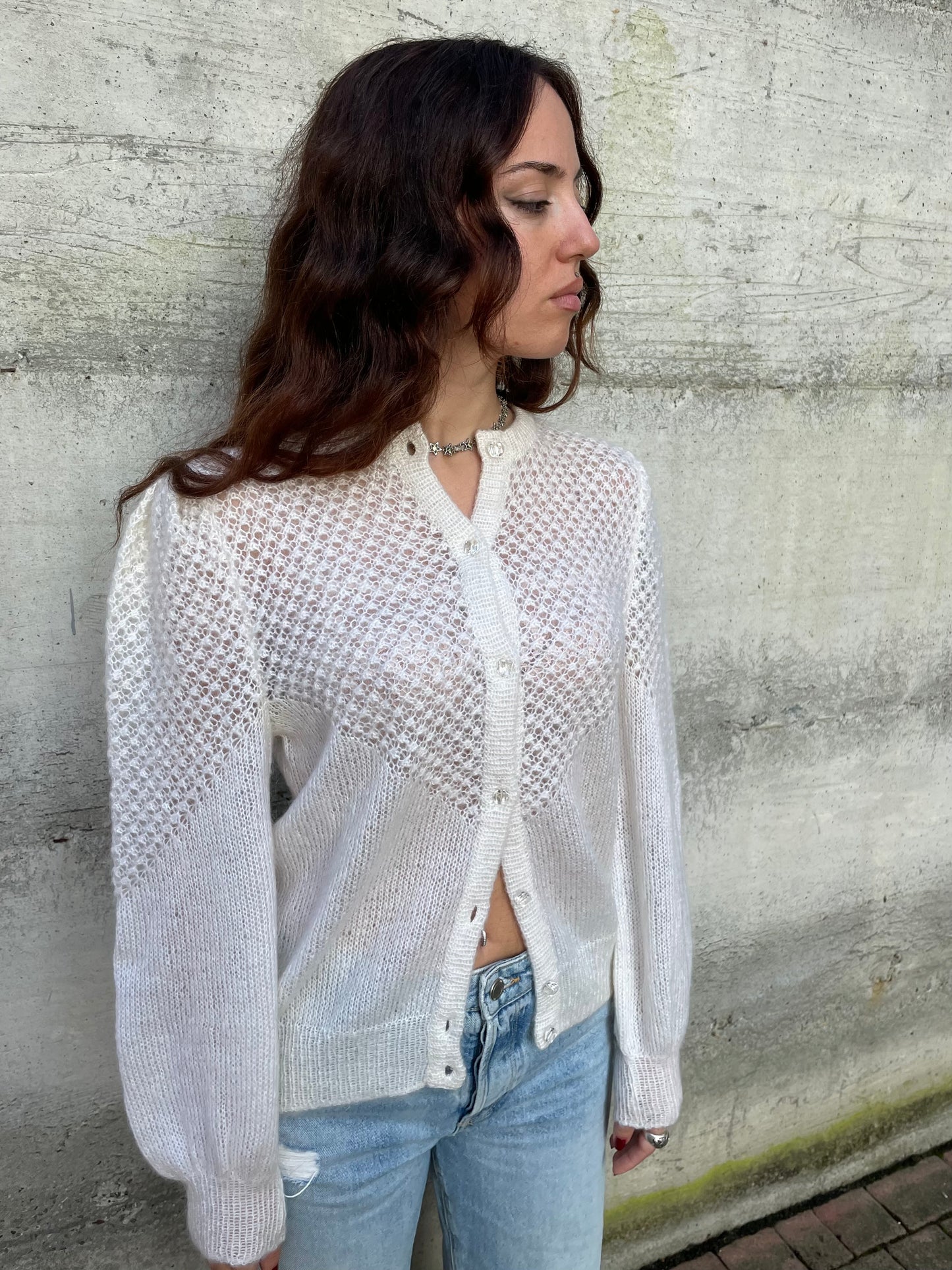 Cardigan romantico burro sartoriale, pura lana - taglia unica