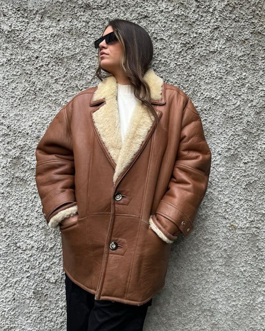 Montone Shearling in pelle nocciola