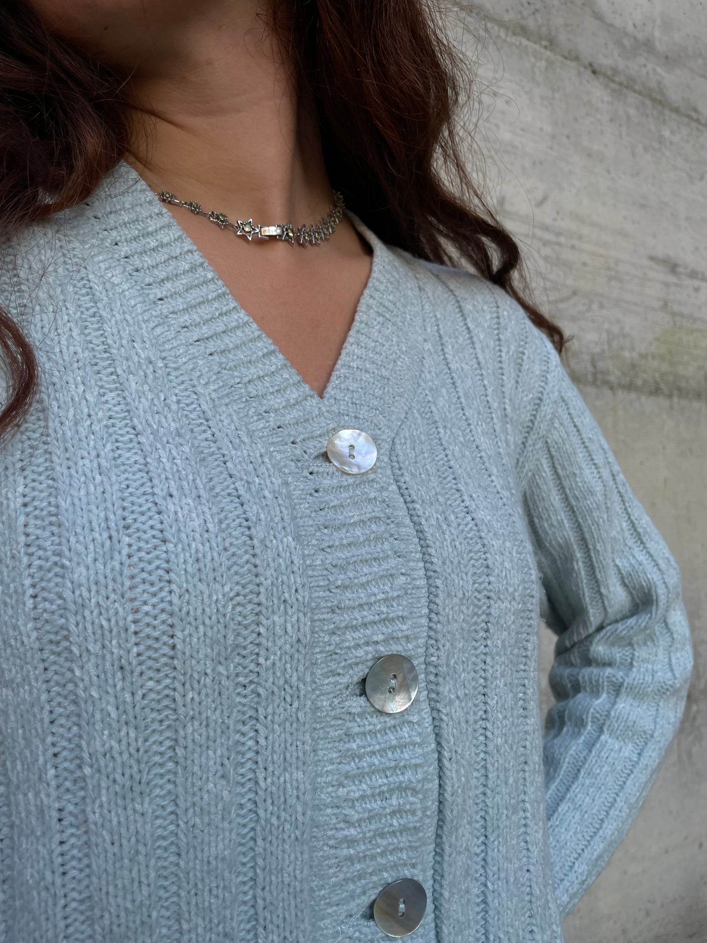 Cardigan turchese 85% lana 15% viscosa - taglia M