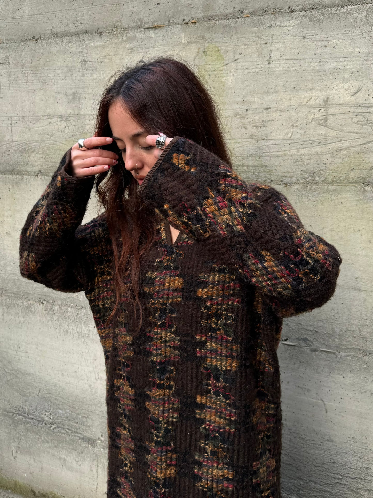 Maxi abito midi a tunica sartoriale in lana