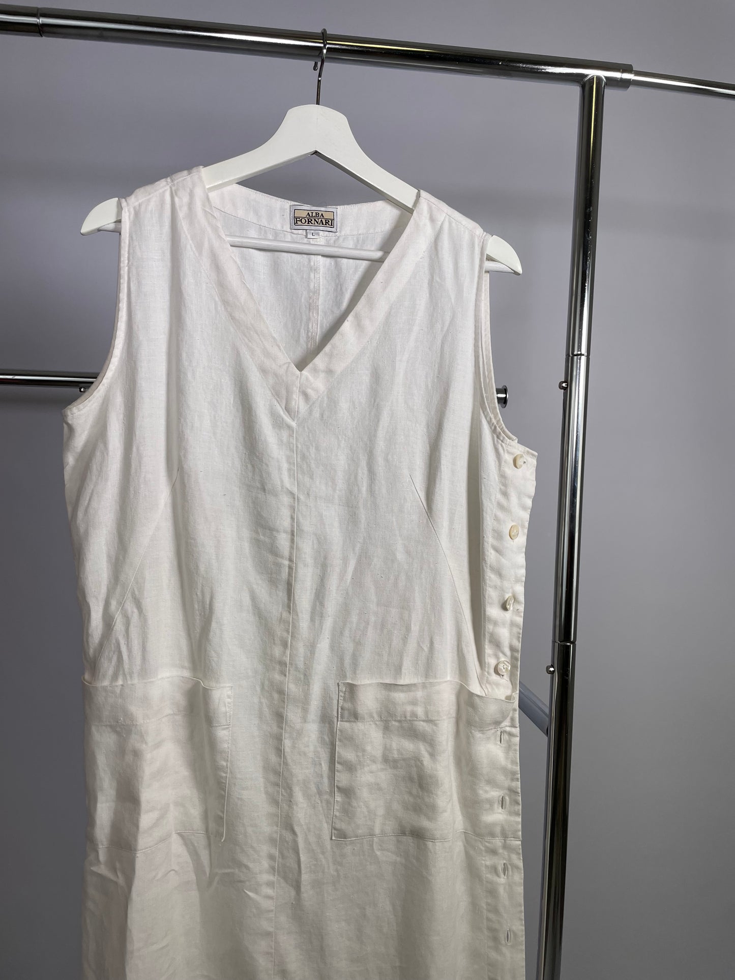 Abito midi sartoriale 100% lino bianco - Alba Fornari - taglia M