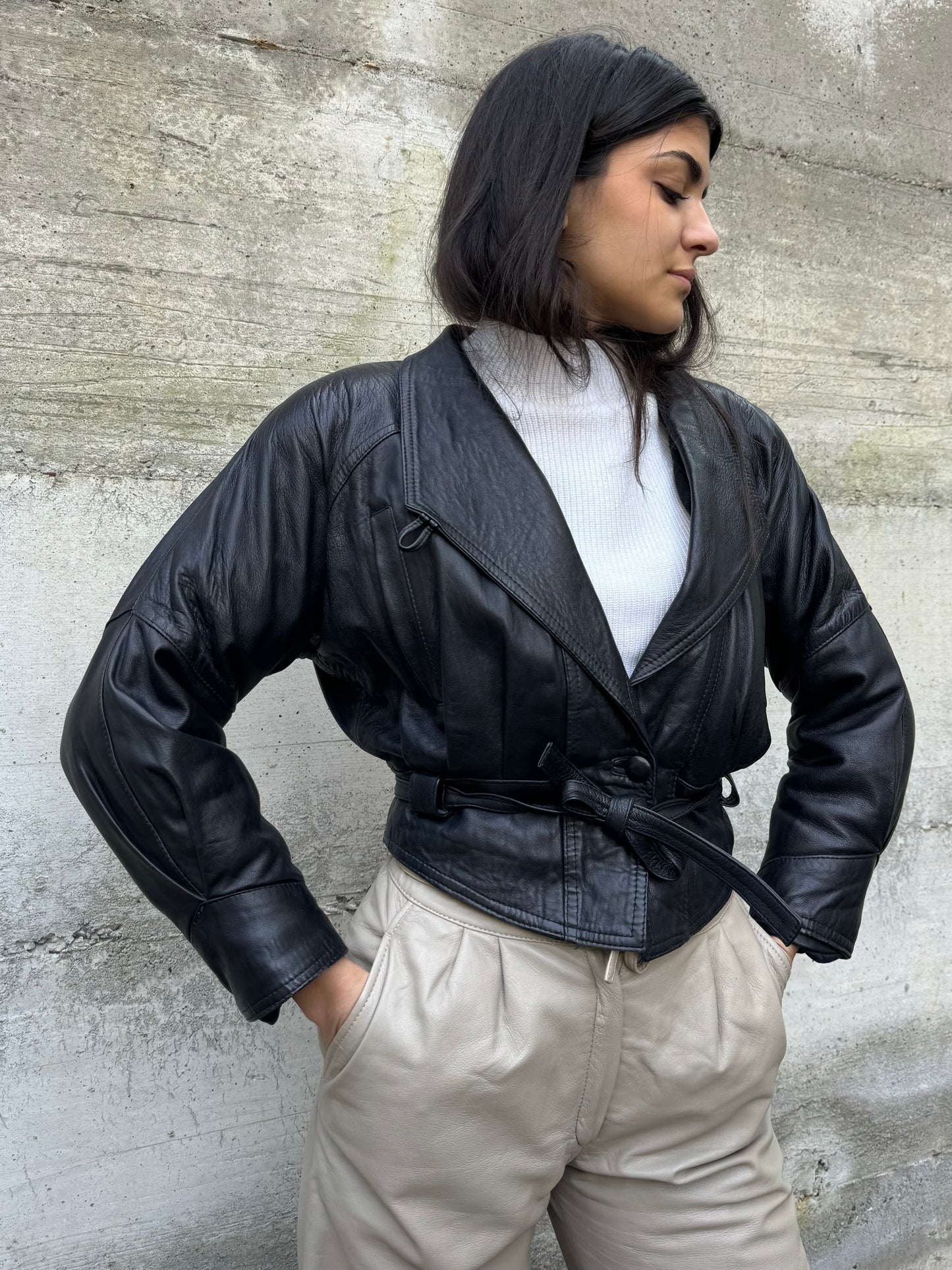 Giacca 80s crop in vera pelle nappata