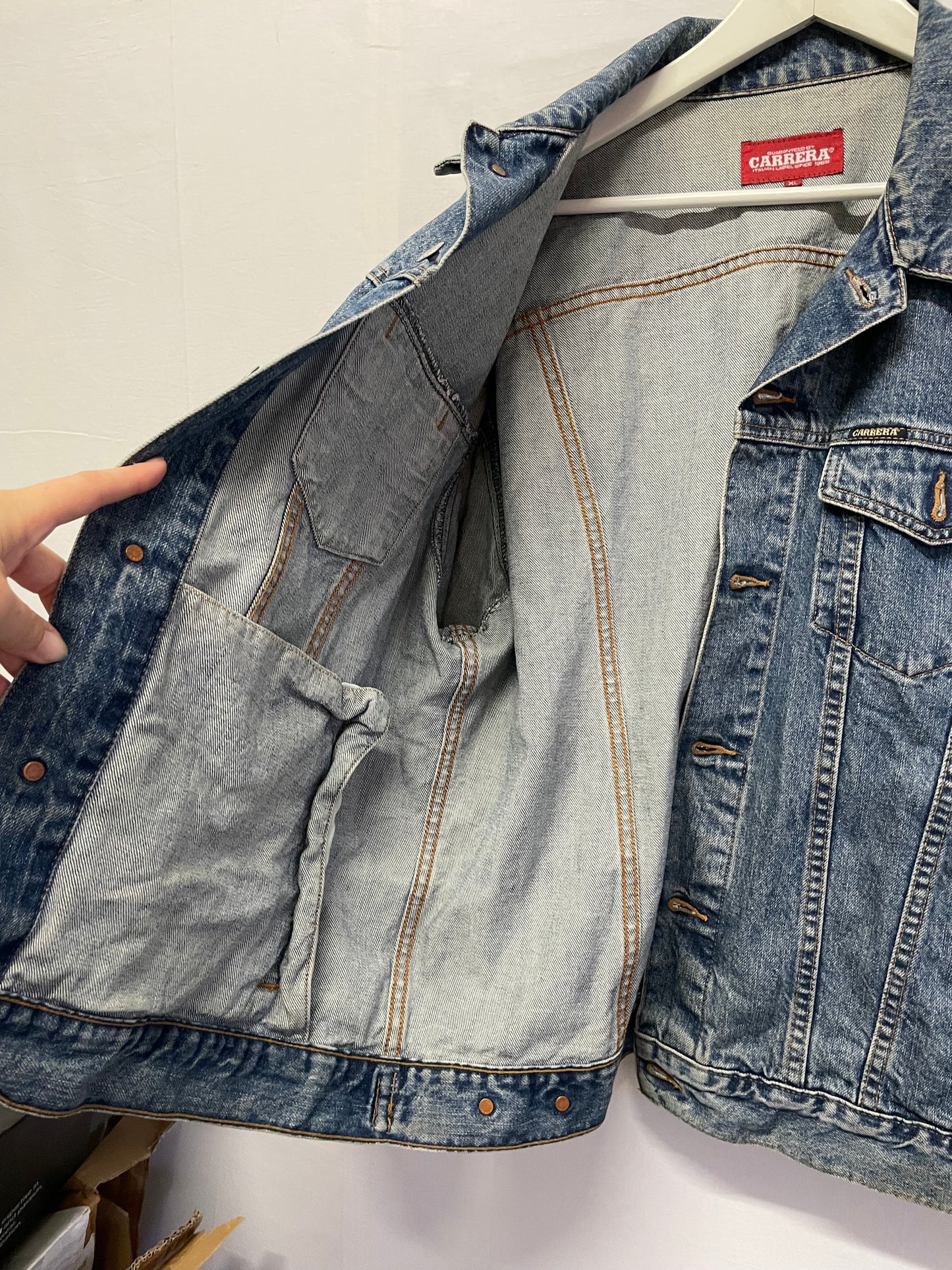 Giacca vintage denim Carrera, lavaggio medio, taglia XL