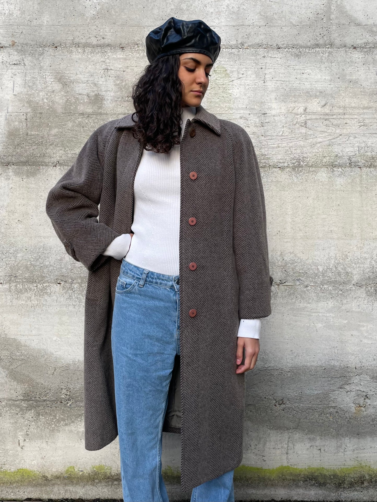 Cappotto monopetto sartoriale spigato in lana