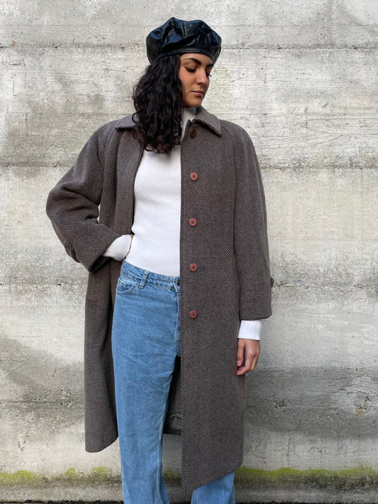 Cappotto monopetto sartoriale spigato in lana