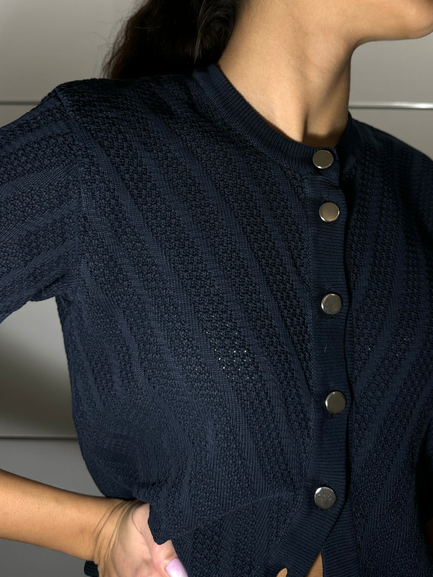 Maglioncino a manica corta girocollo Burghi blu notte, 100% cotone