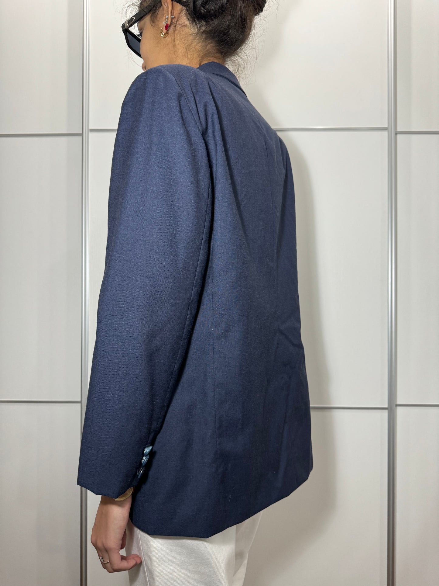 Blazer donna monopetto blu notte in pura lana vergine