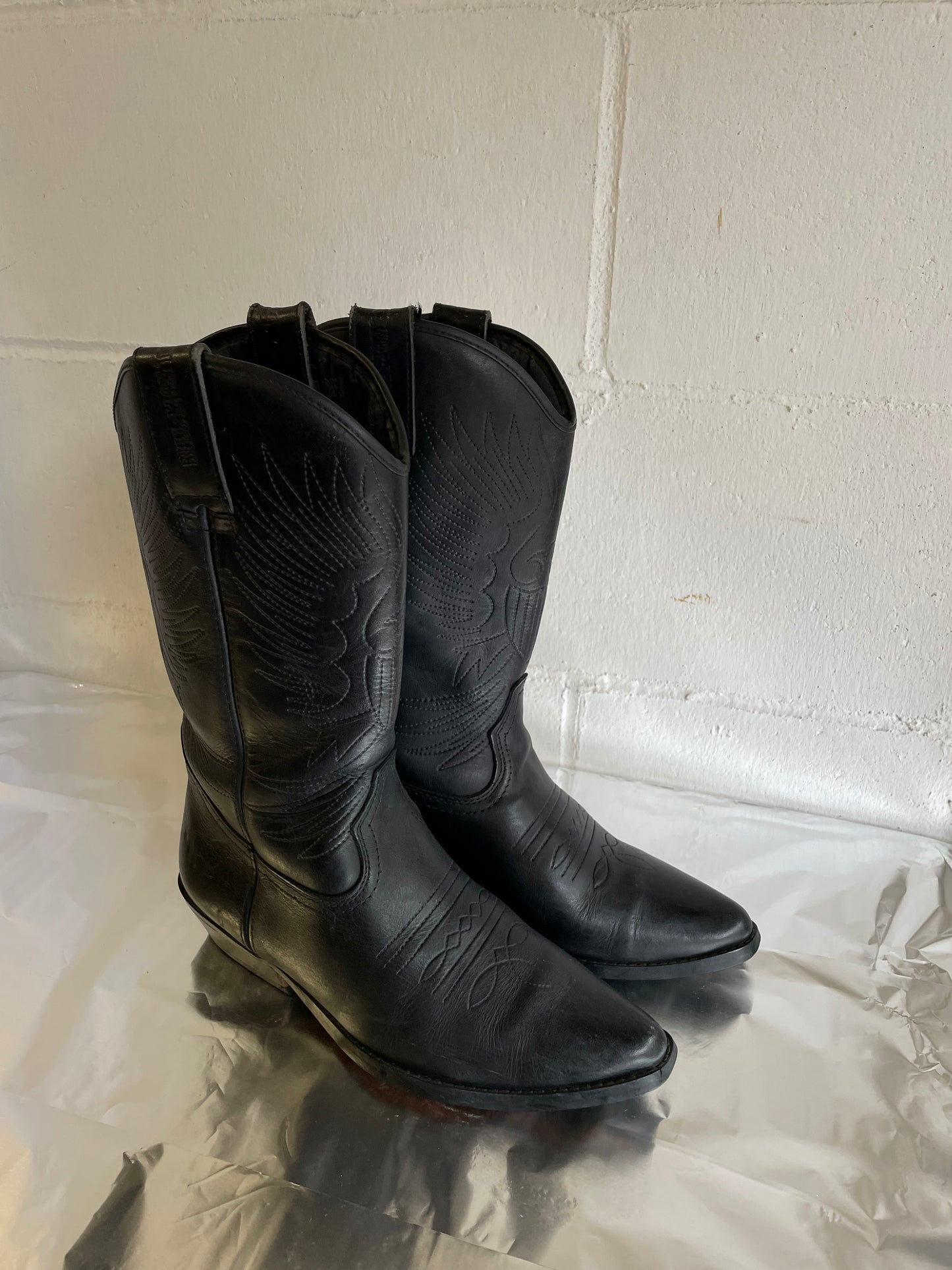 EU 39 - Texano vintage vera pelle nero, originale americano