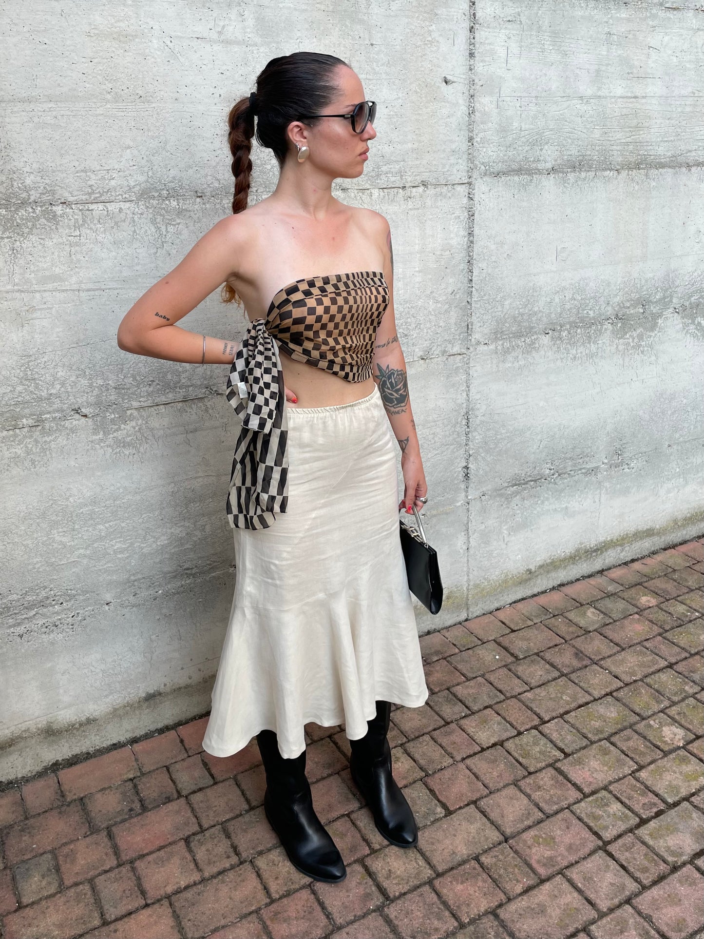 Gonna Y2K midi burro 100% lino, sartoriale Made in Italy, taglia 40it