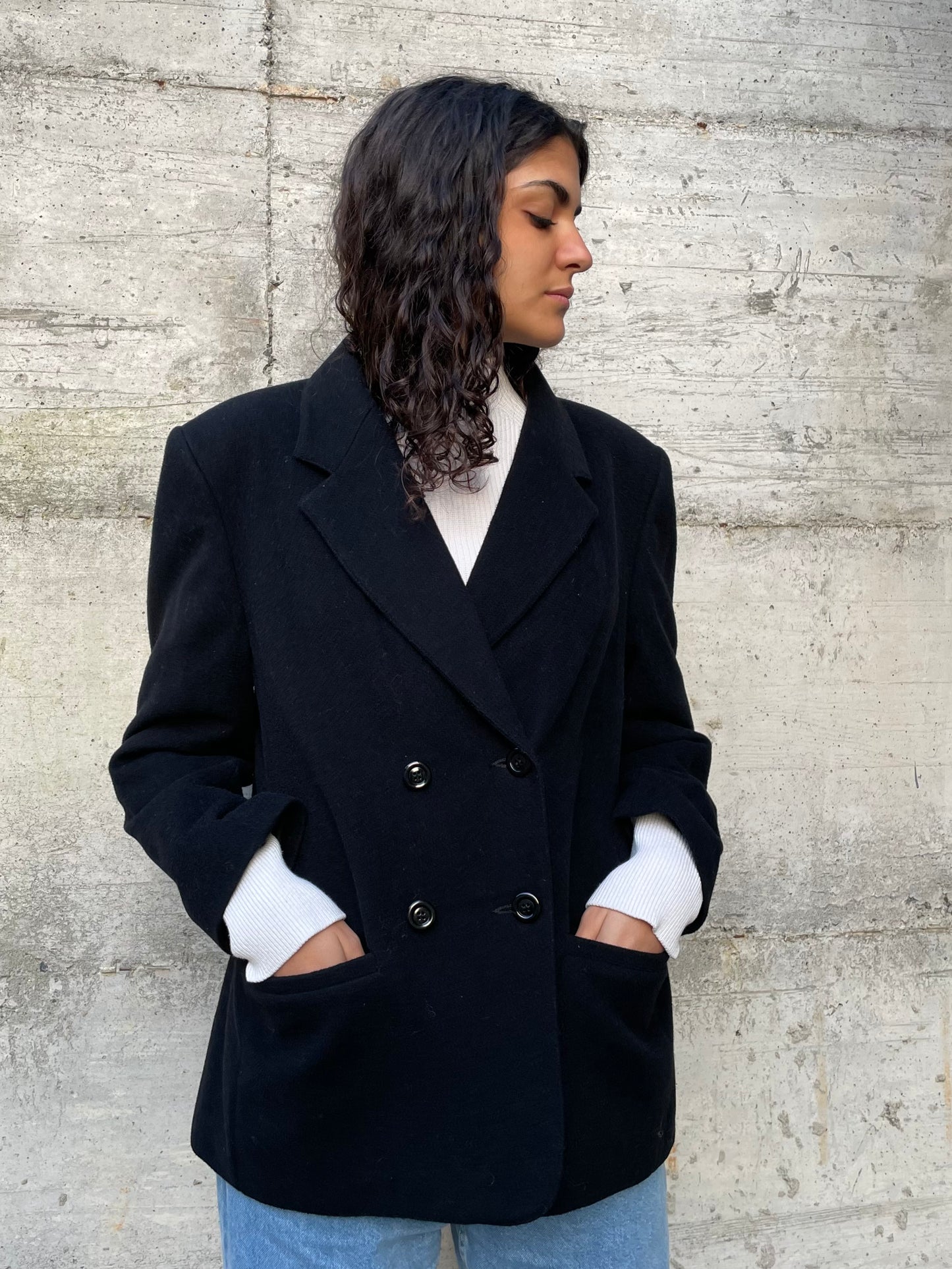 Blazer sartoriale nero doppiopetto in lana