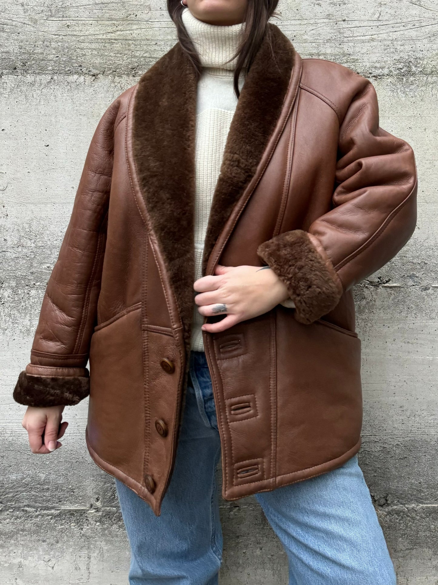 Montone Shearling cioccolato in nappa, a pelo raso, taglia 48it uomo (S/M)