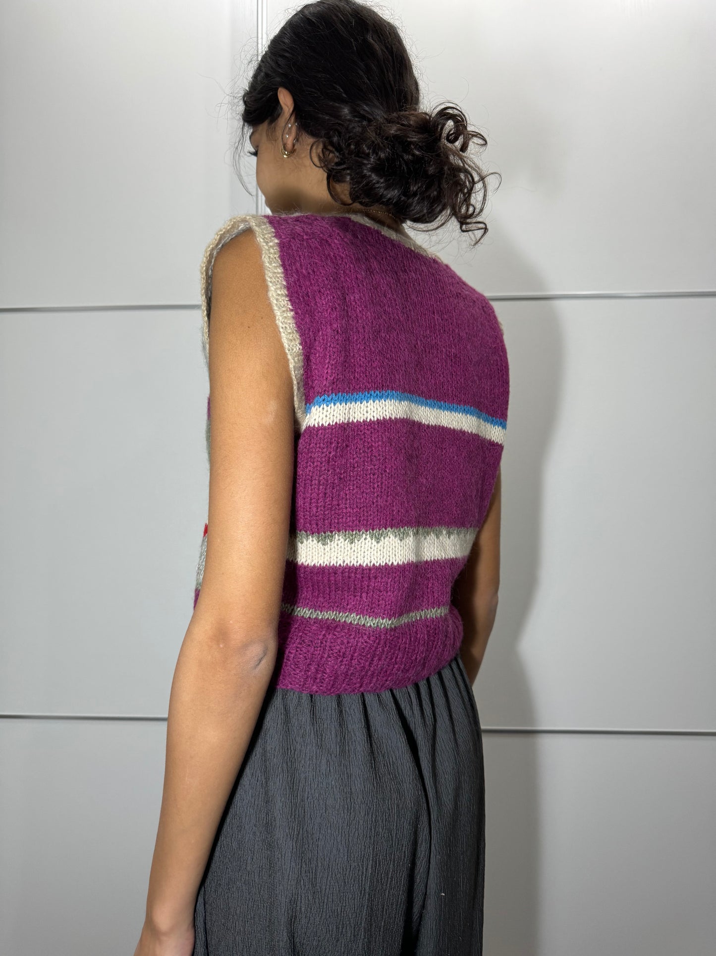 Gilet cropped crochet multicolor in lana