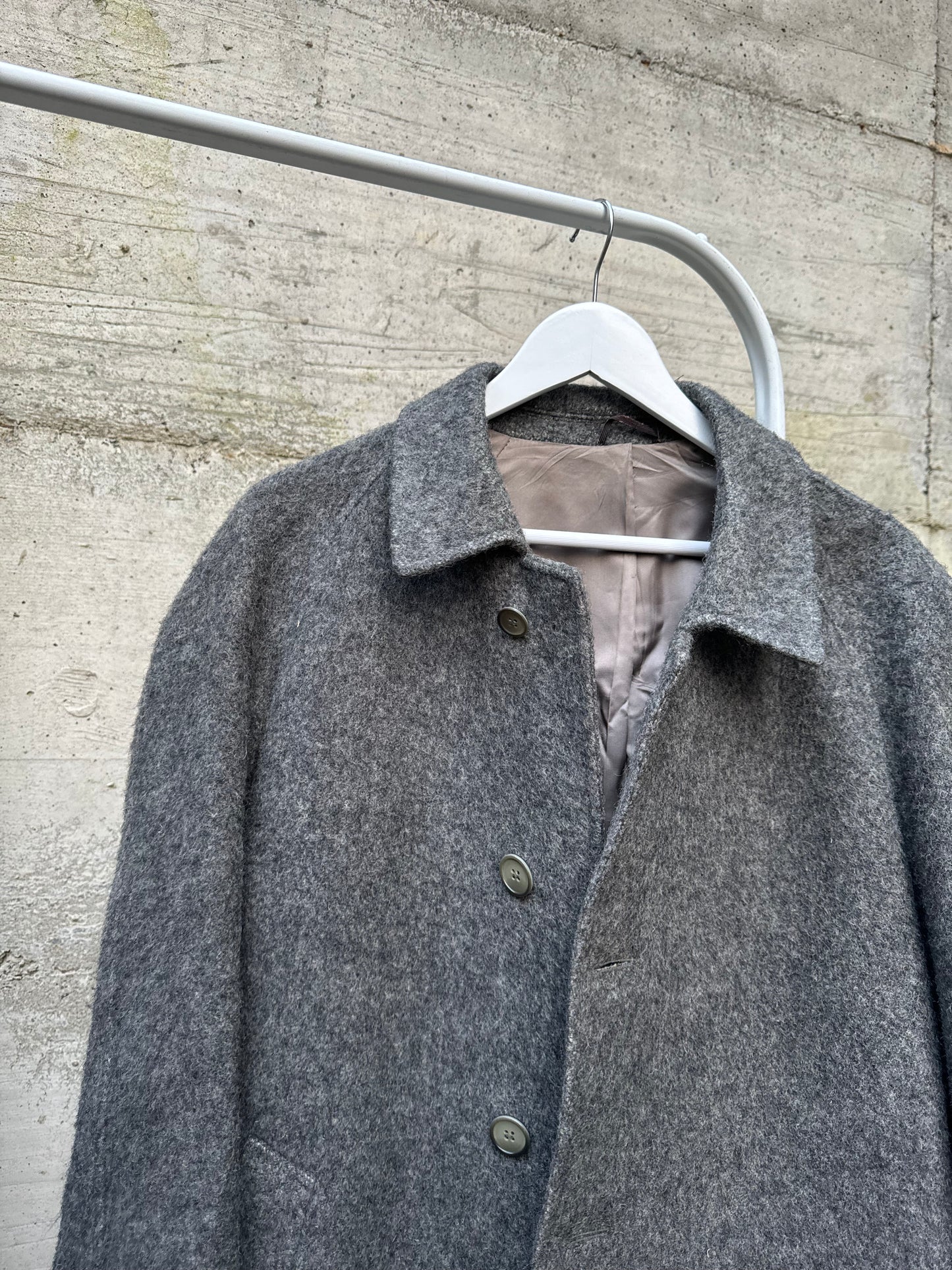 Cappotto lungo sartoriale grigio in misto lana e alpaca