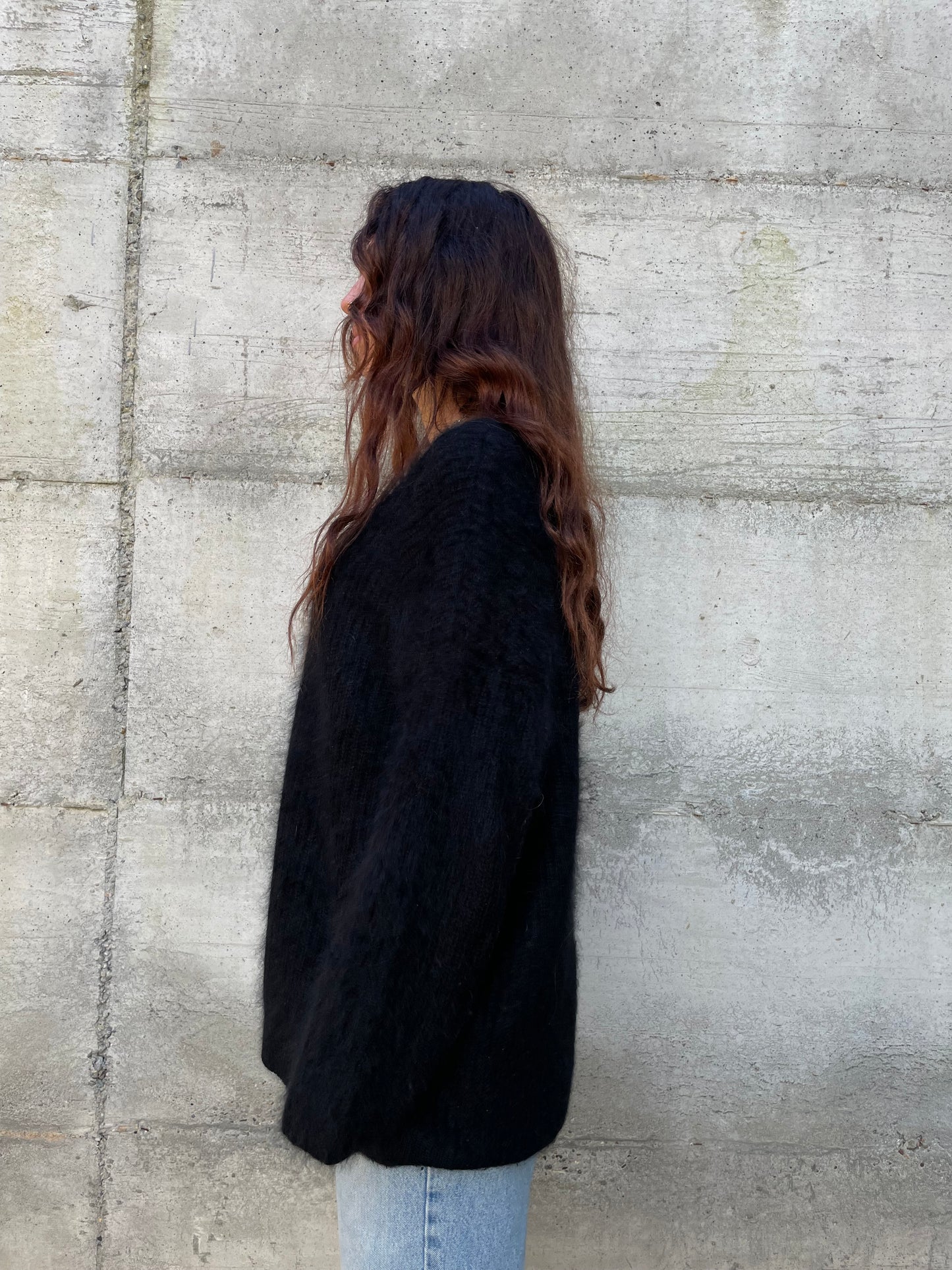 Maxi maglione nero in lana d'angora - taglia unica