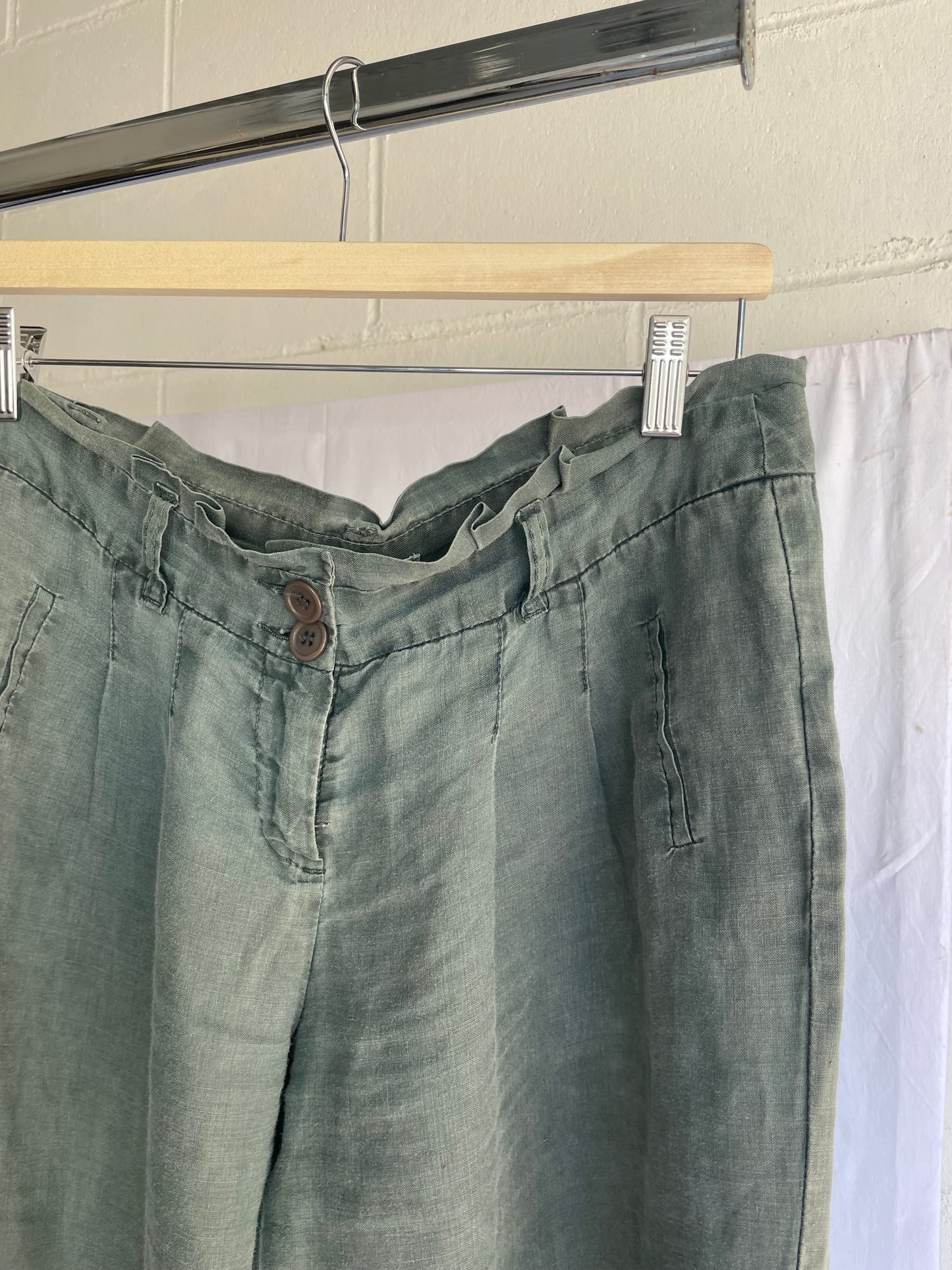 Pantapalazzo verde salvia 100% ramiè, taglia M