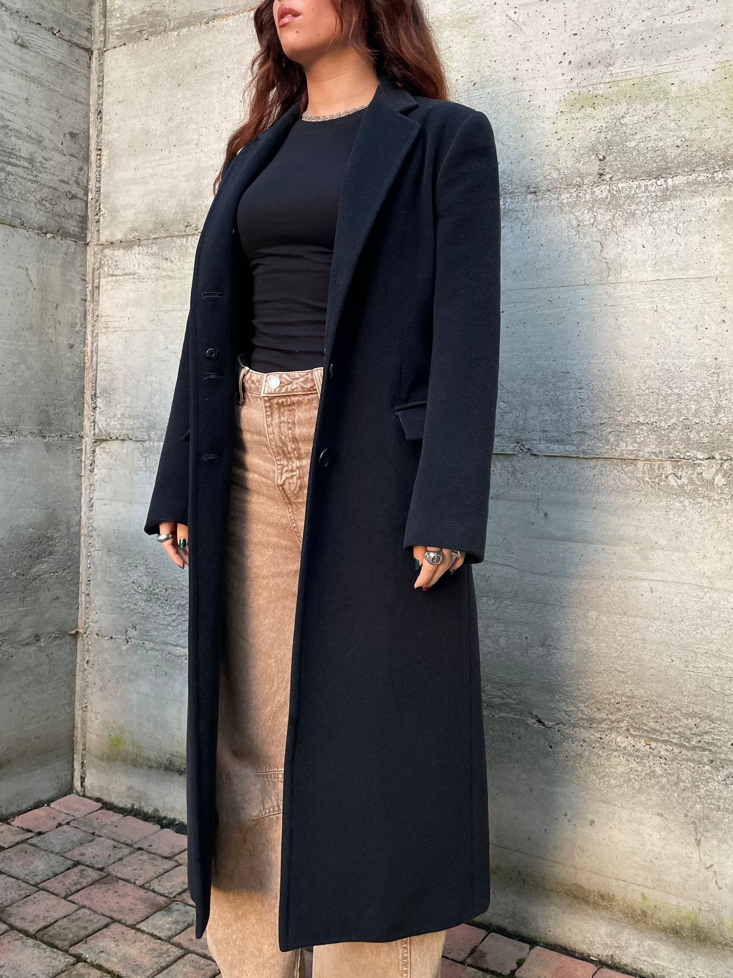 Cappotto nero sfiancato sartoriale 100% lana - taglia S