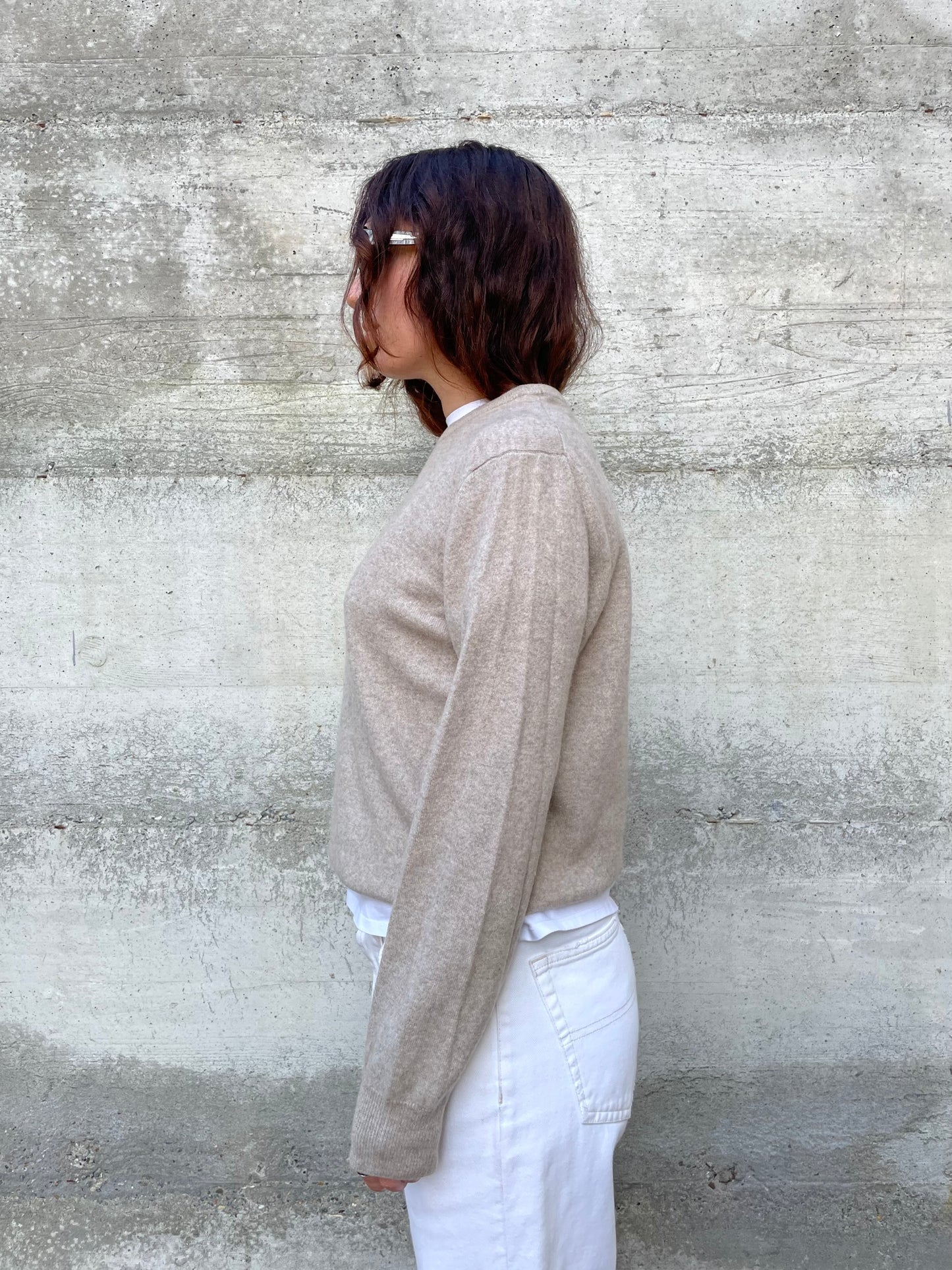 Maglioncino girocollo sabbia 100% cashmere